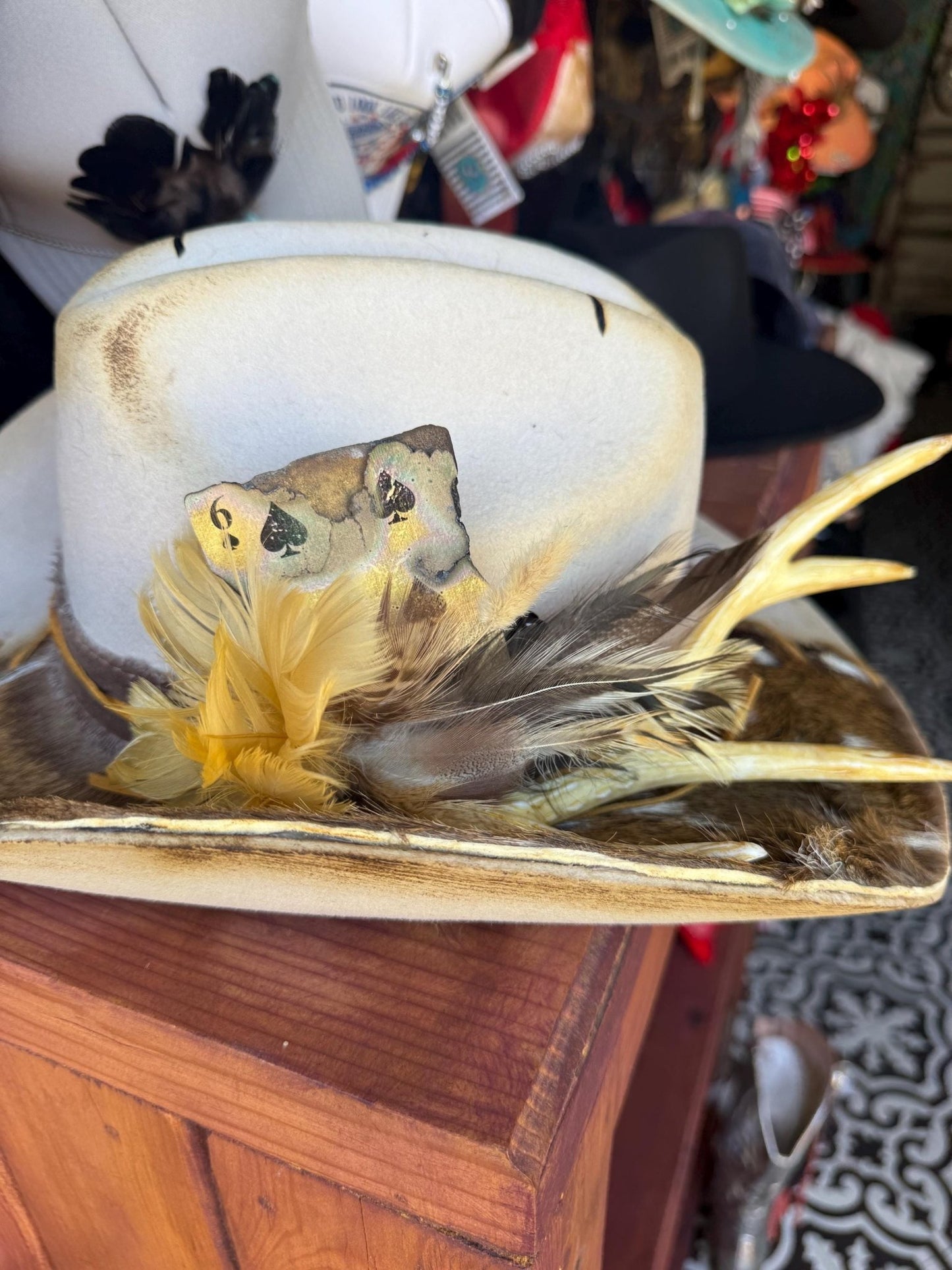 Axis Hide Hat and Horn Fascinator - Turquoise and Tinsel-Home of Mad Gringa Hat Bar