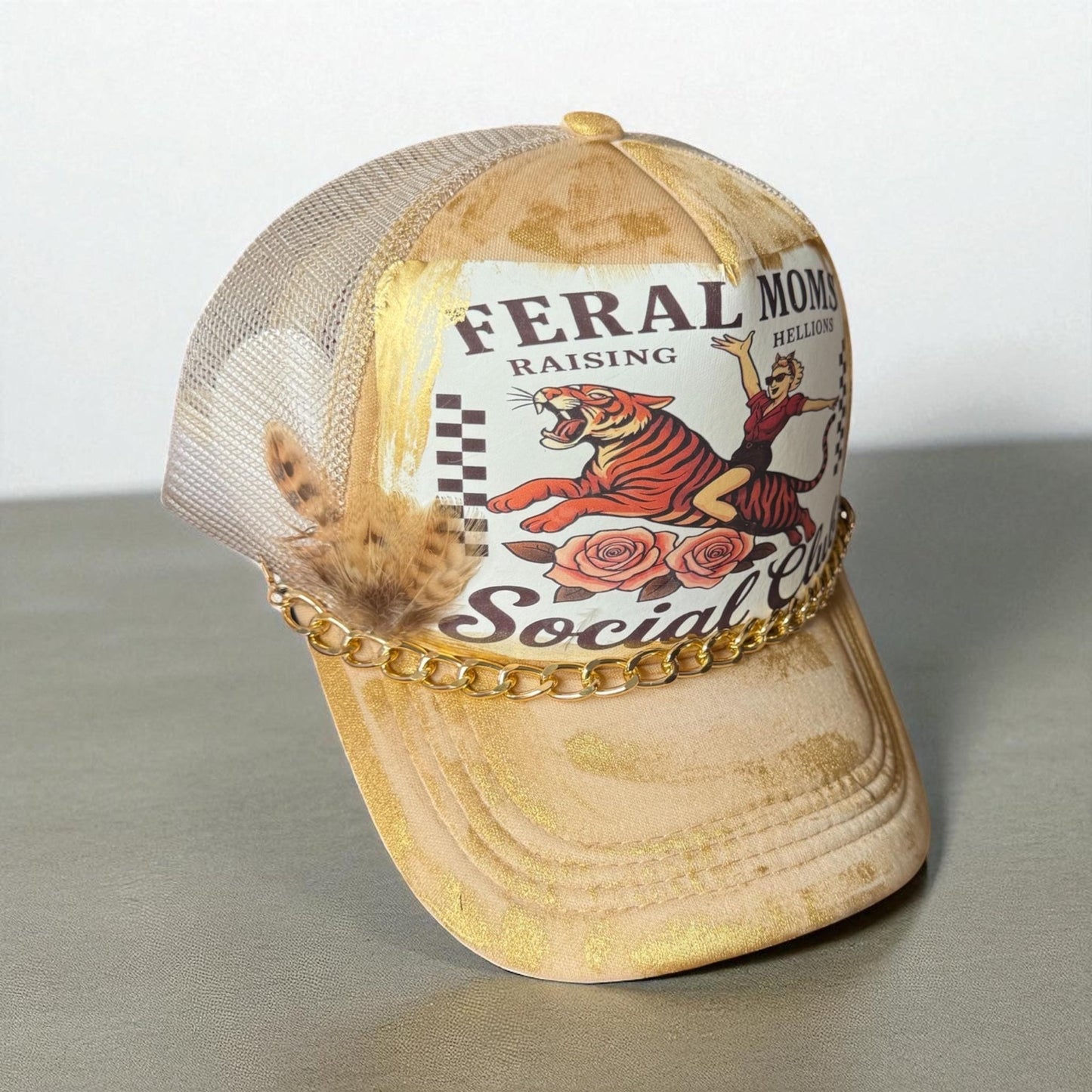 Feral Mom Social Club Trucker Hat - Turquoise and Tinsel-Home of Mad Gringa Hat Bar