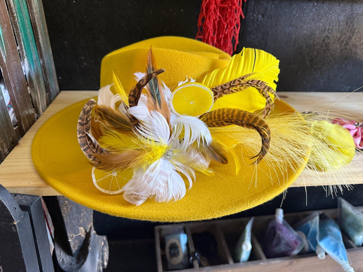 Lemon Tea Time Hat Fascinator - Turquoise and Tinsel-Home of Mad Gringa Hat Bar