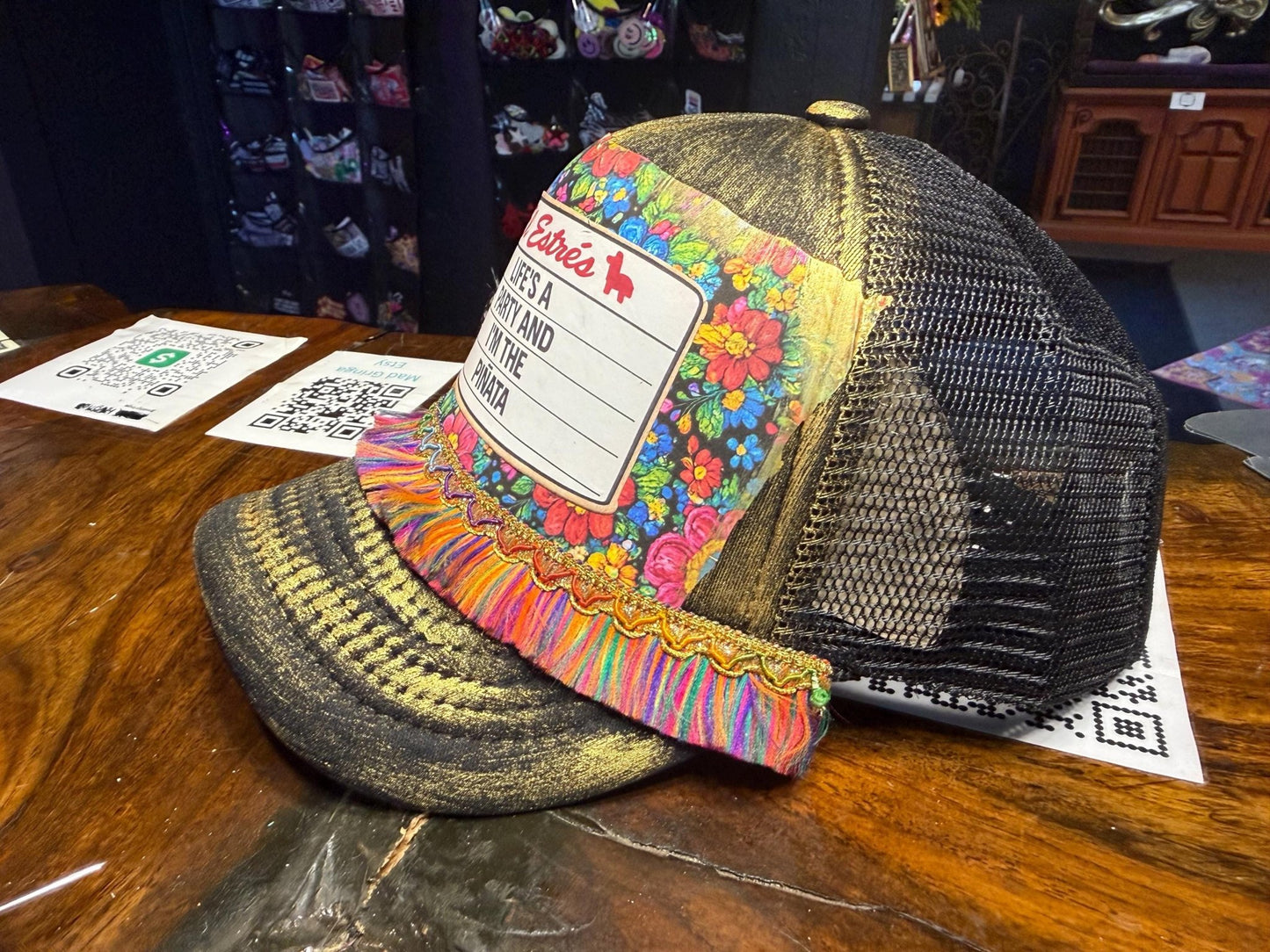 Life’s A Party Trucker Hat - Turquoise and Tinsel-Home of Mad Gringa Hat Bar