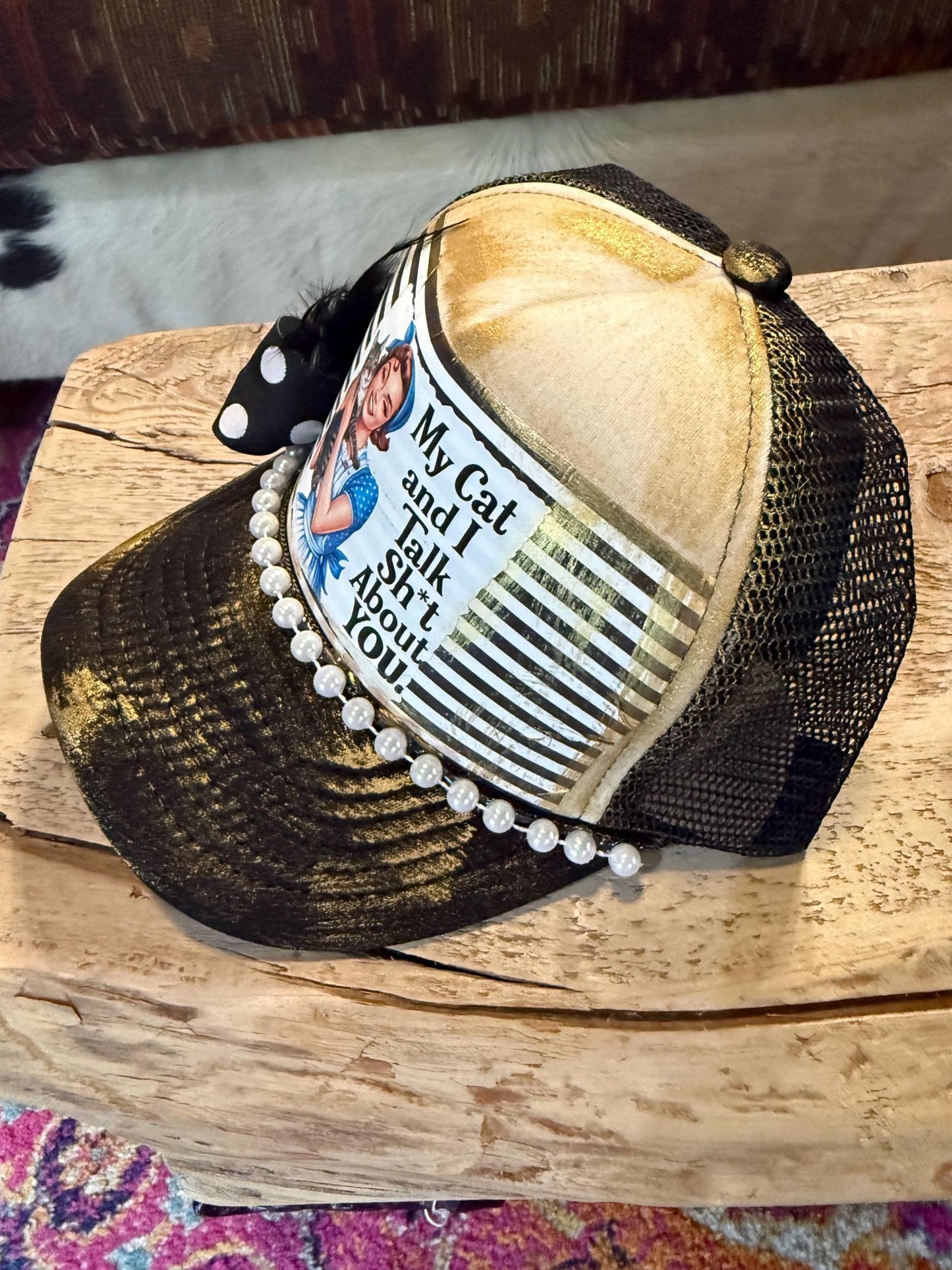 My Cat And I….Trucker Hat - Turquoise and Tinsel-Home of Mad Gringa Hat Bar