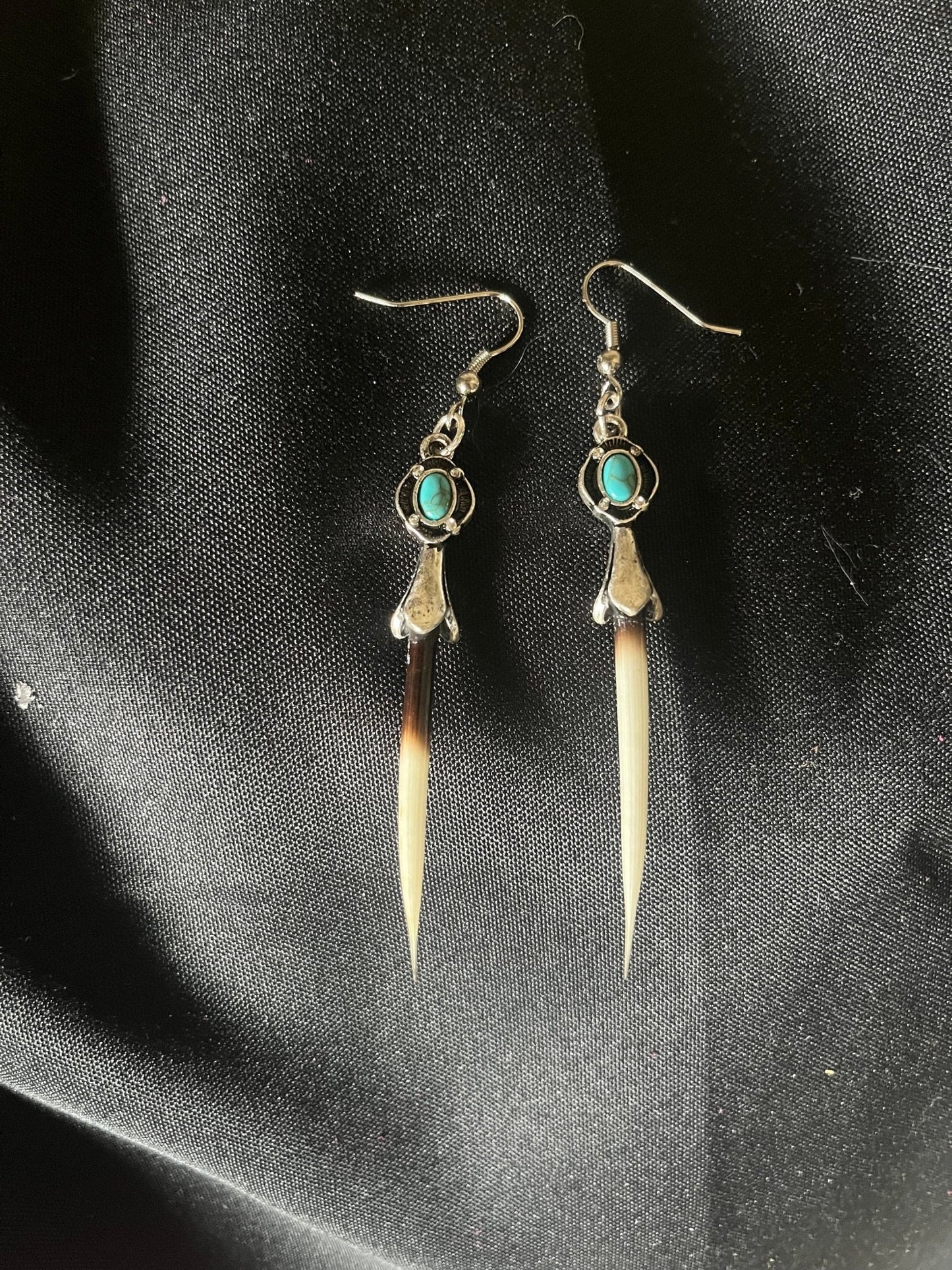 Porcupine Quill Earrings - Turquoise and Tinsel-Home of Mad Gringa Hat Bar