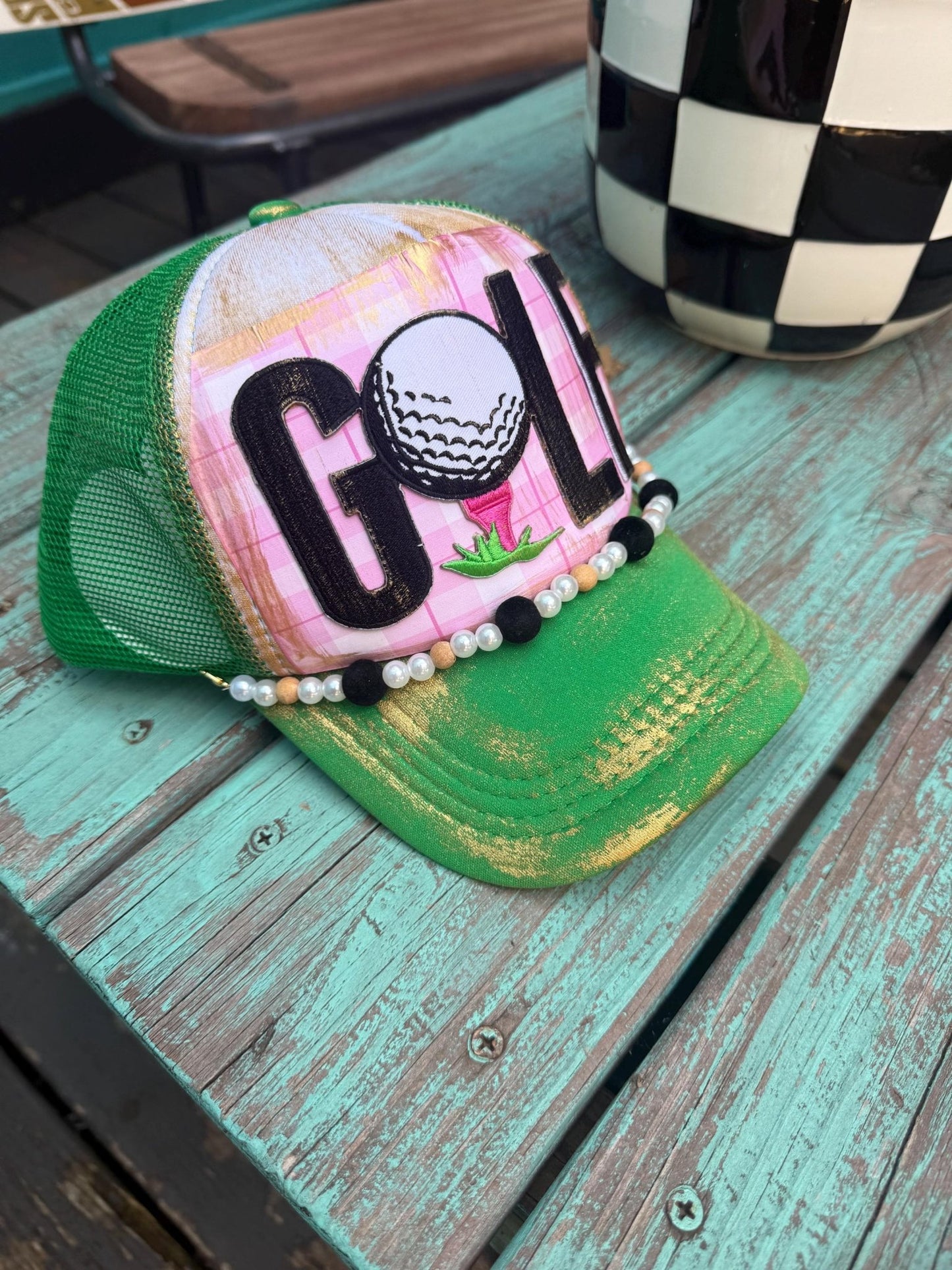 Preppy Golf Trucker Hat - Turquoise and Tinsel-Home of Mad Gringa Hat Bar