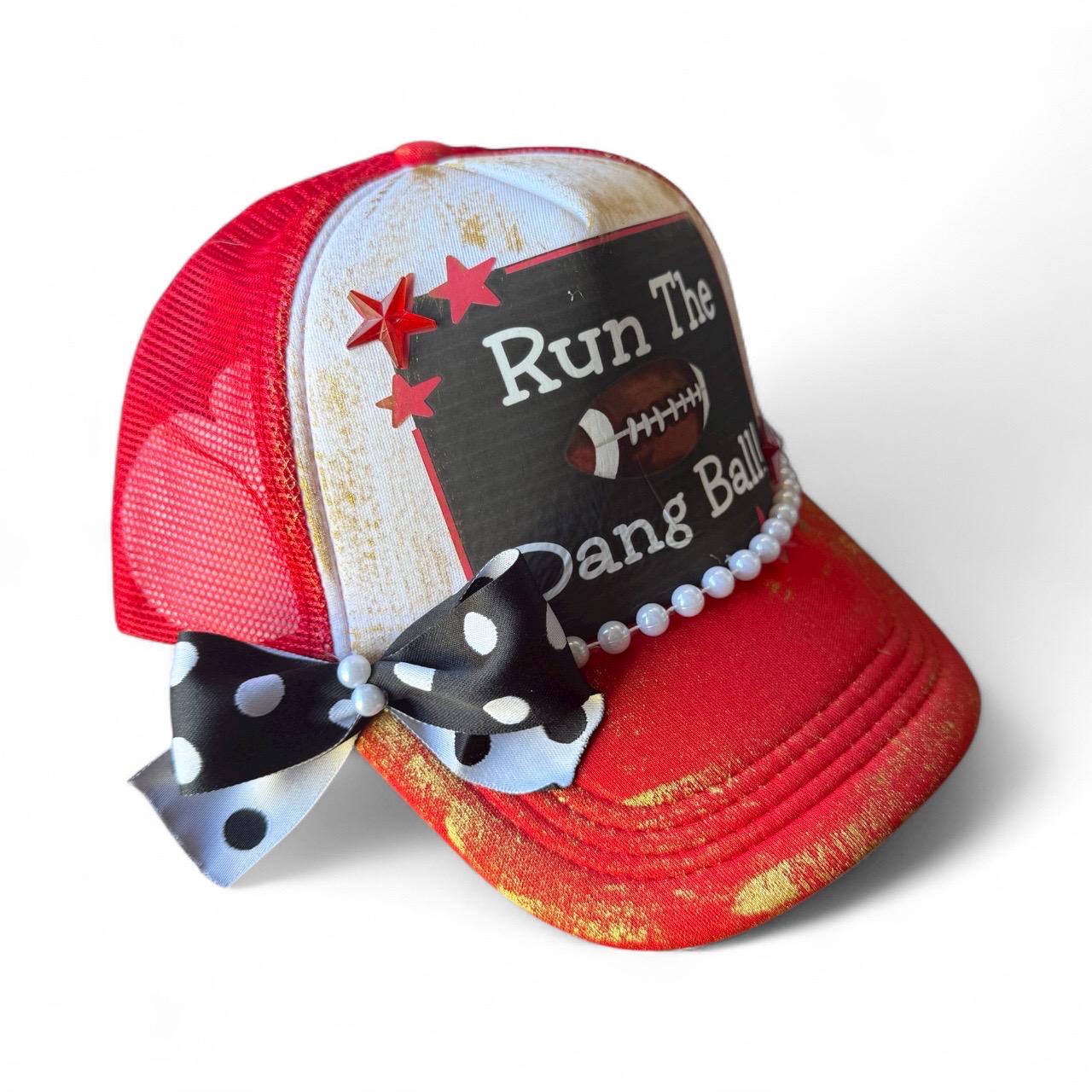 Run The Dang Ball! Trucker Hat - Turquoise and Tinsel-Home of Mad Gringa Hat Bar