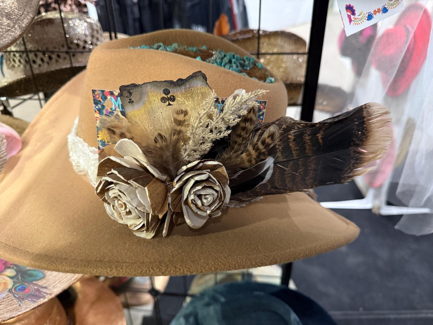 Rustic Rose Hat Fascinator - Turquoise and Tinsel-Home of Mad Gringa Hat Bar