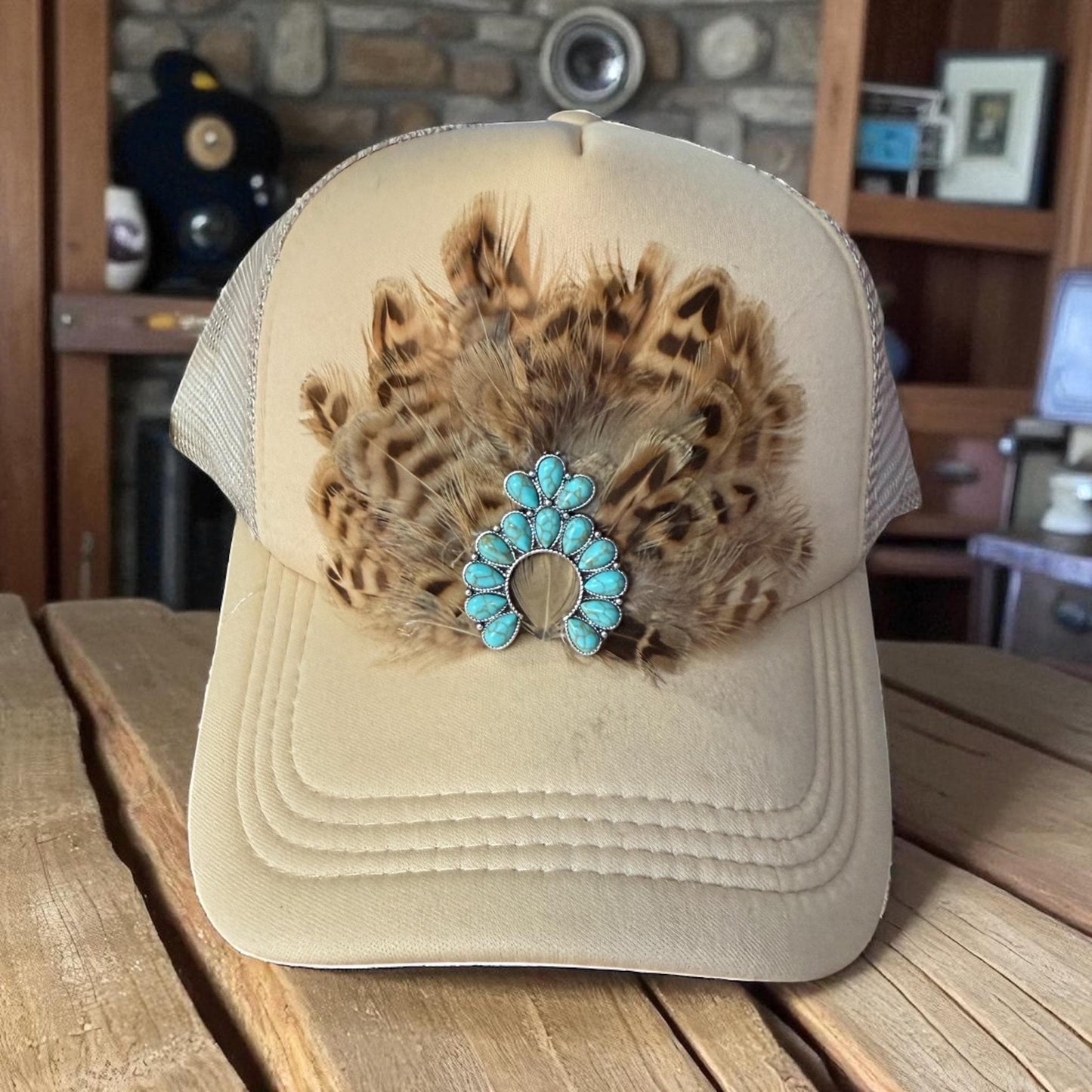 Squash Blossom Trucker Hat - Turquoise and Tinsel-Home of Mad Gringa Hat Bar