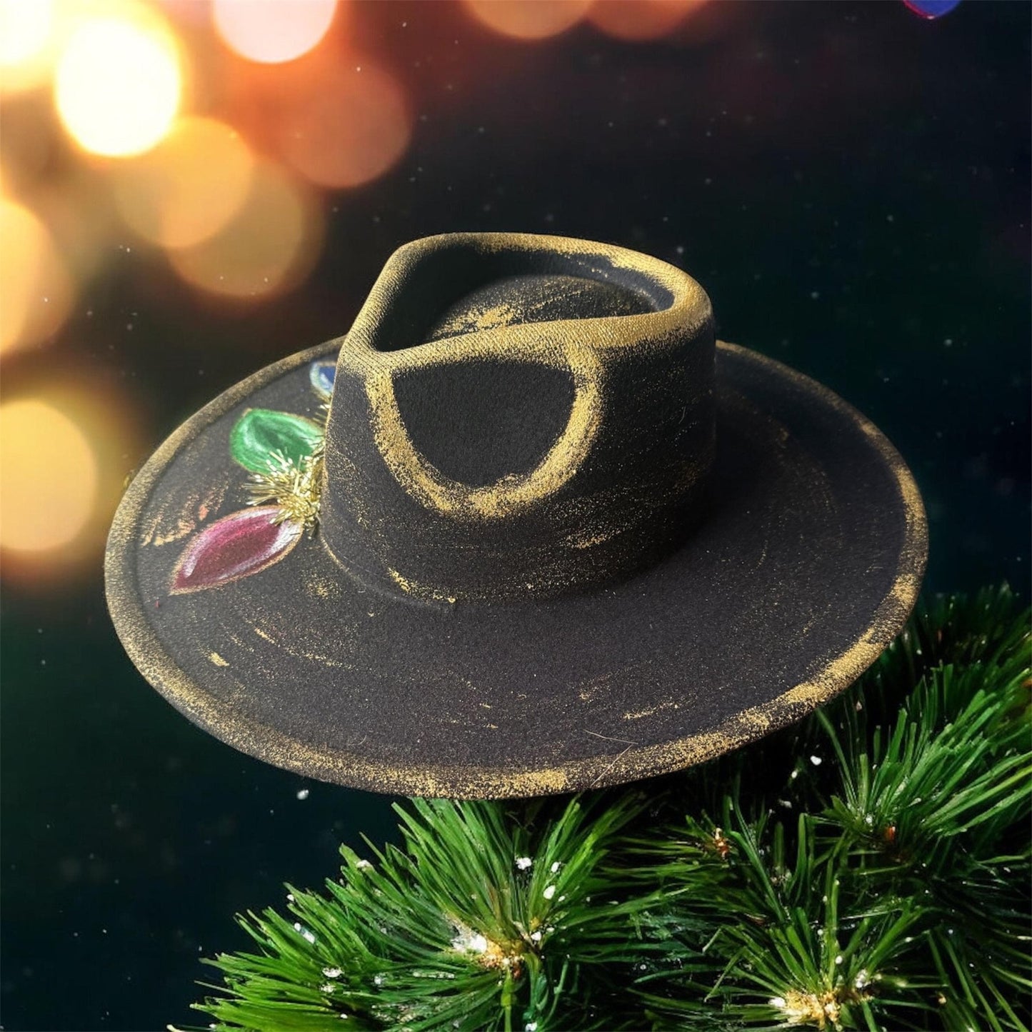 Tacky Christmas Rancher Hat - Turquoise and Tinsel-Home of Mad Gringa Hat Bar