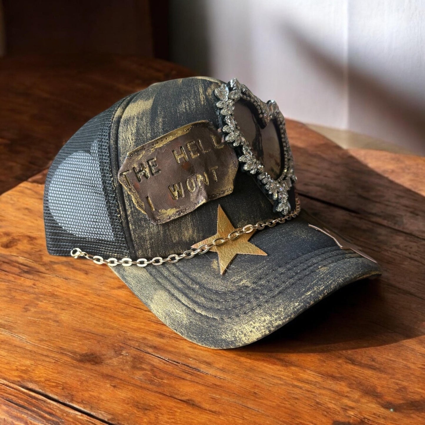The Hell I Won’t Trucker Hat - Turquoise and Tinsel-Home of Mad Gringa Hat Bar