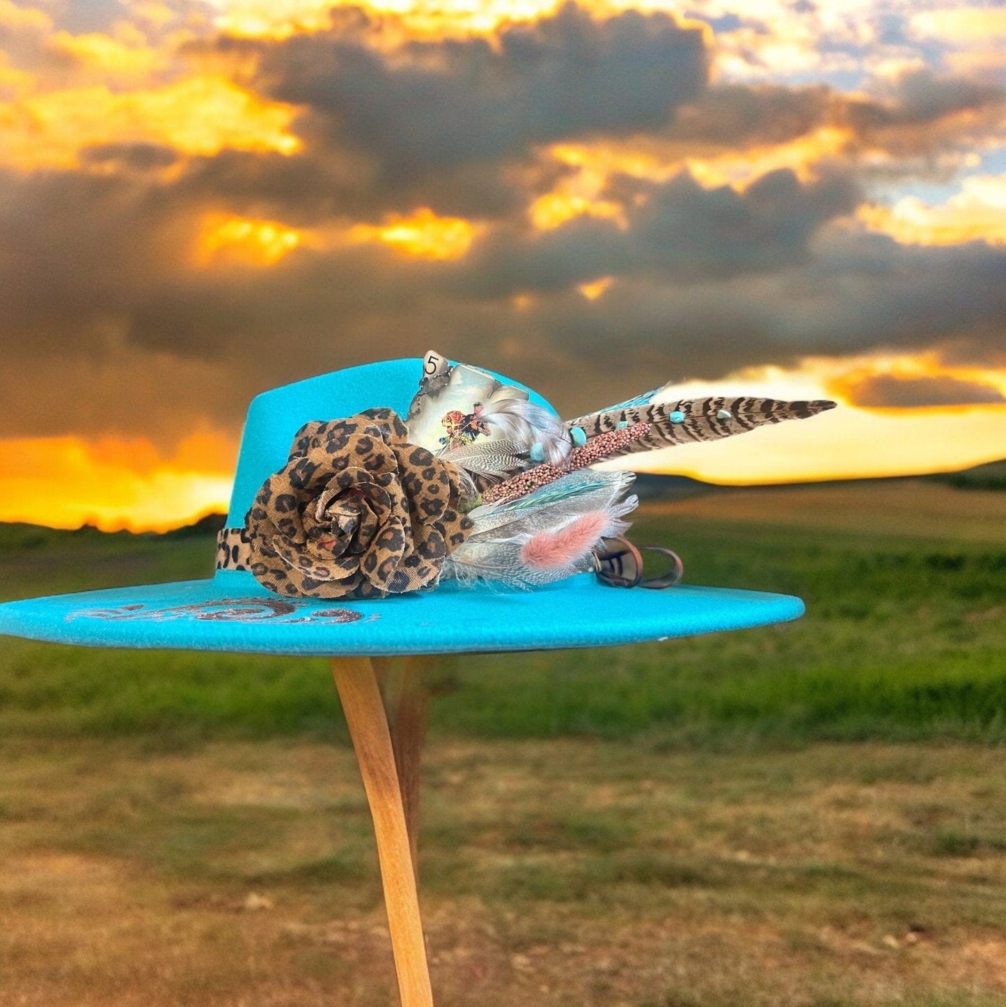 Tooled Up in Texas Hat Fascinator - Turquoise and Tinsel-Home of Mad Gringa Hat Bar
