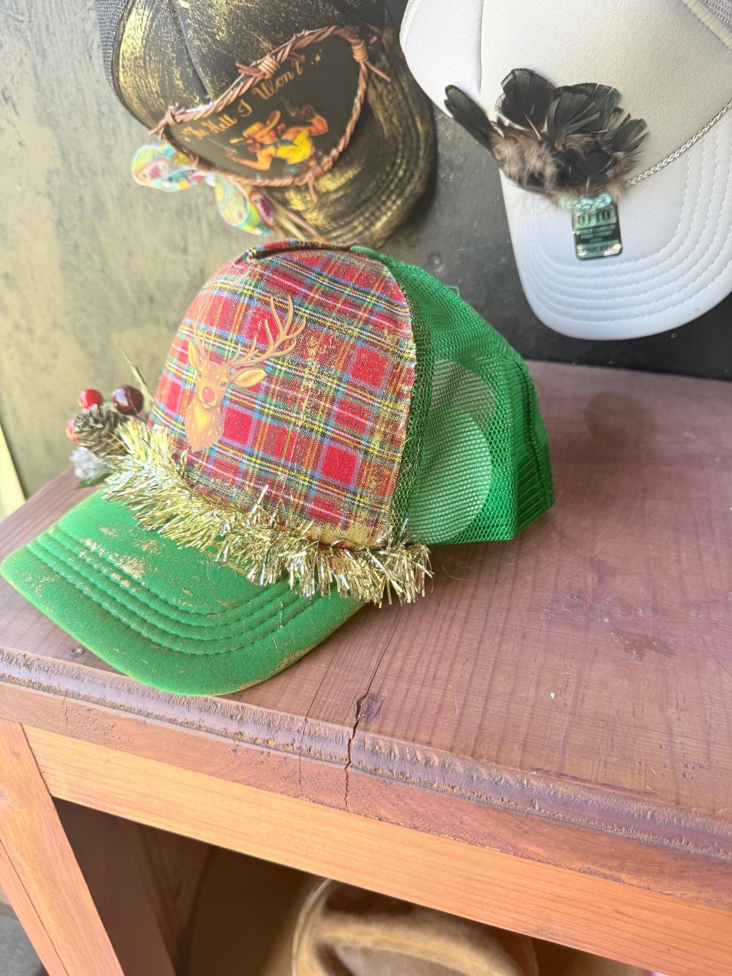 Axis Deer Rudolph Trucker Hat - Turquoise and Tinsel-Home of Mad Gringa Hat Bar