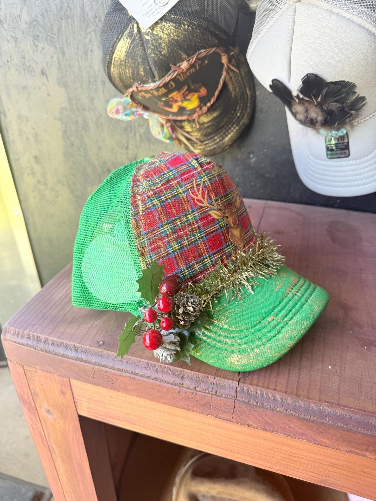 Axis Deer Rudolph Trucker Hat - Turquoise and Tinsel-Home of Mad Gringa Hat Bar