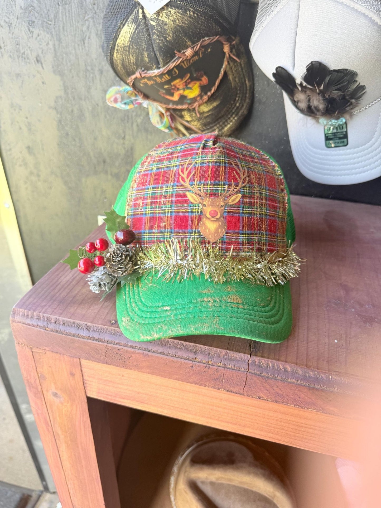 Axis Deer Rudolph Trucker Hat - Turquoise and Tinsel-Home of Mad Gringa Hat Bar