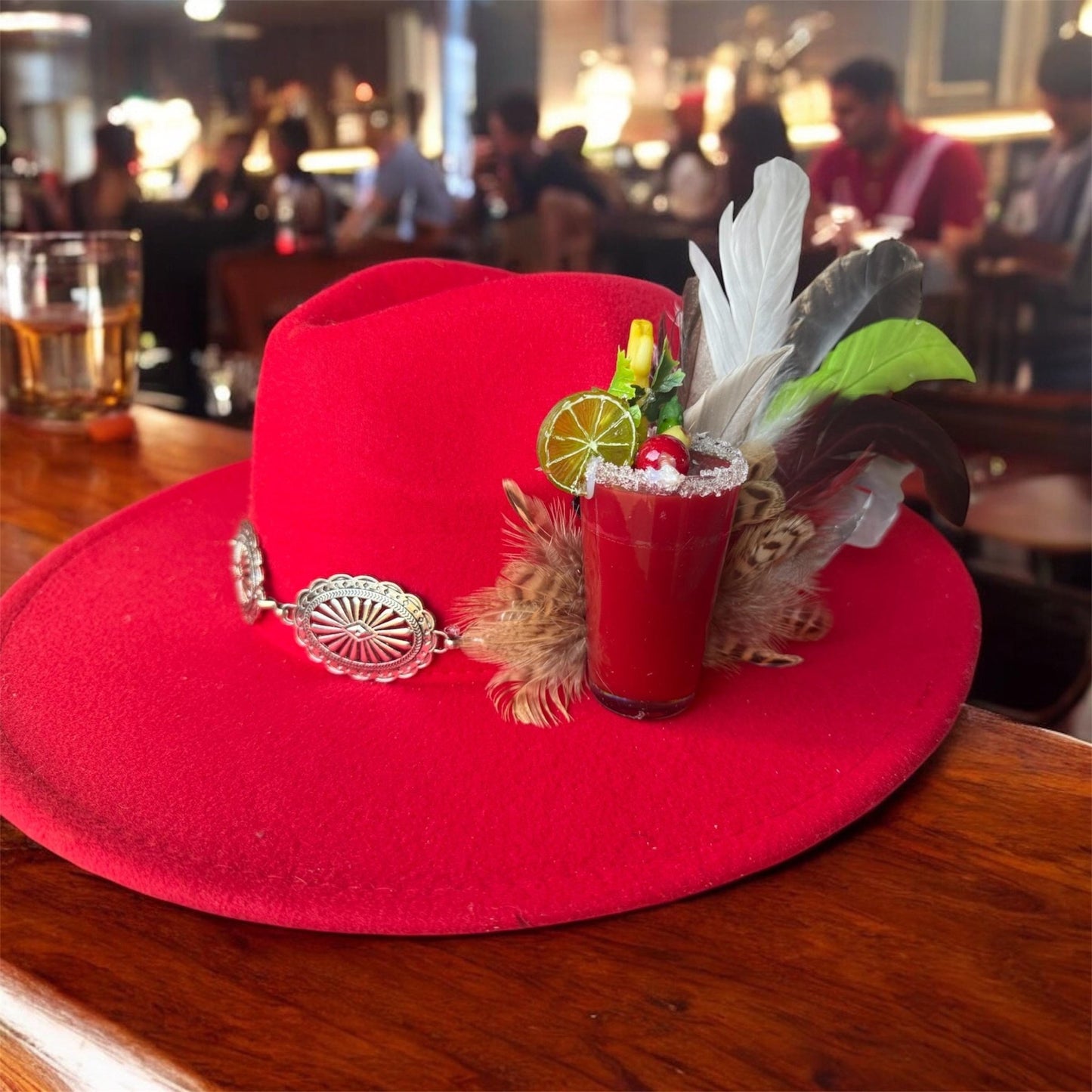 Bloody Mary Mornin’ Hat Fascinator - Turquoise and Tinsel-Home of Mad Gringa Hat Bar