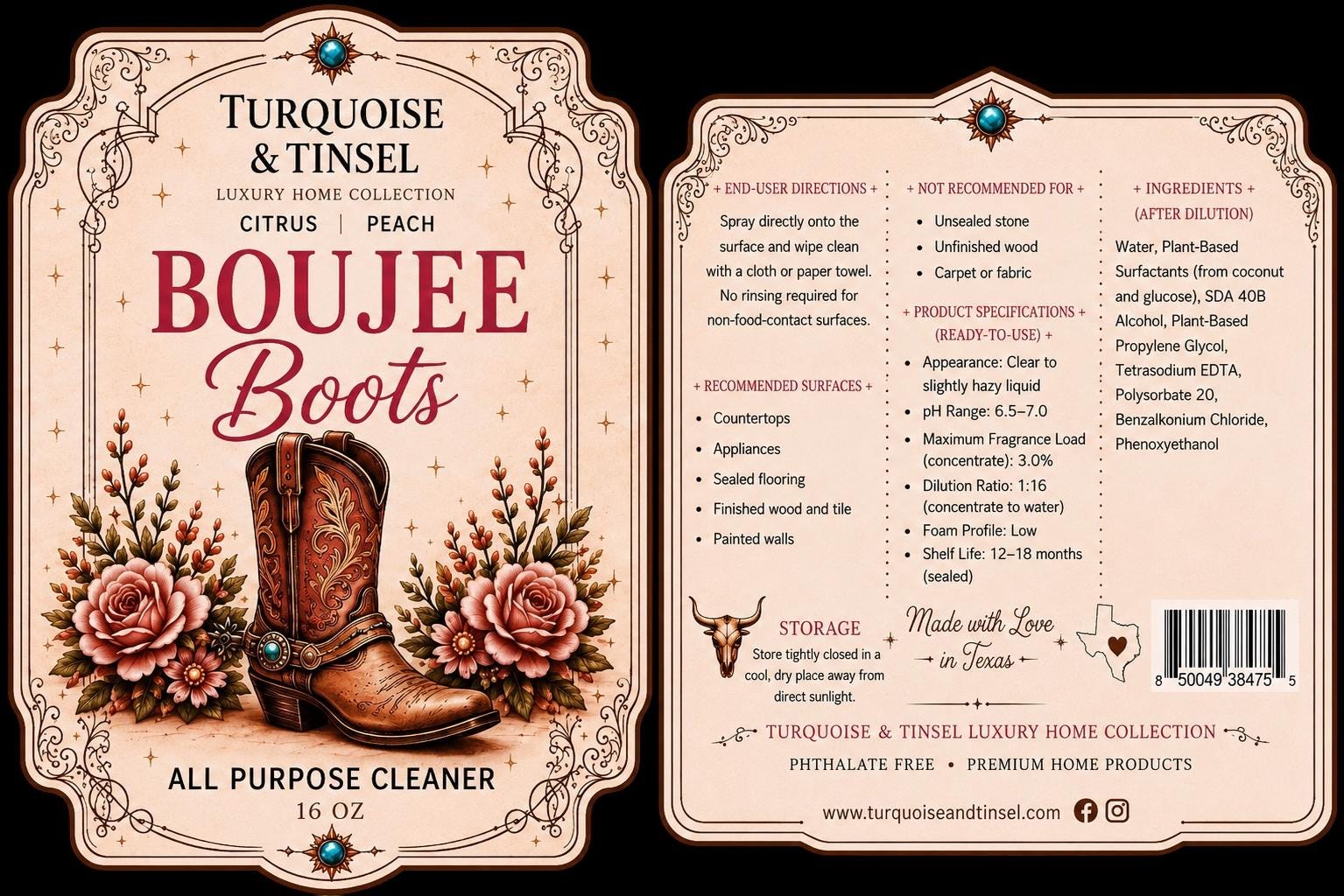 Boujee Boots Luxury Surface Cleaner - Turquoise and Tinsel-Home of Mad Gringa Hat Bar