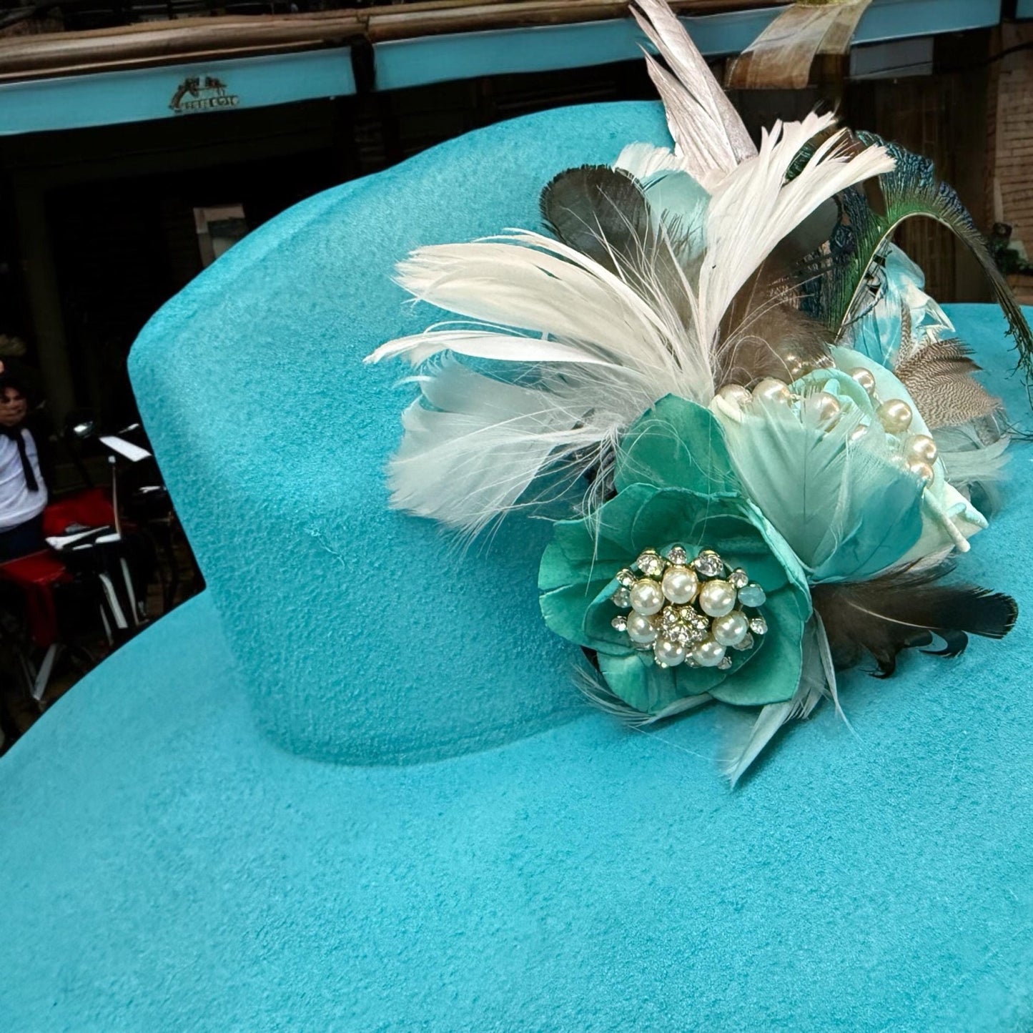 Breakfast at Tiffanys Hat Fascinator - Turquoise and Tinsel-Home of Mad Gringa Hat Bar