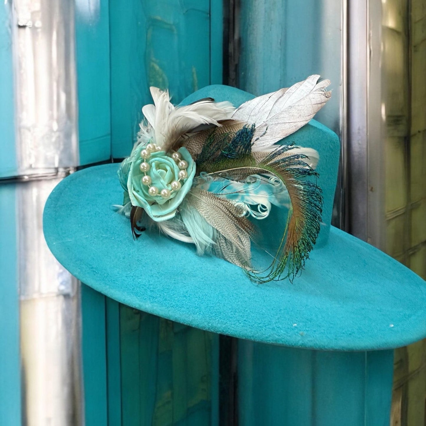 Breakfast at Tiffanys Hat Fascinator - Turquoise and Tinsel-Home of Mad Gringa Hat Bar