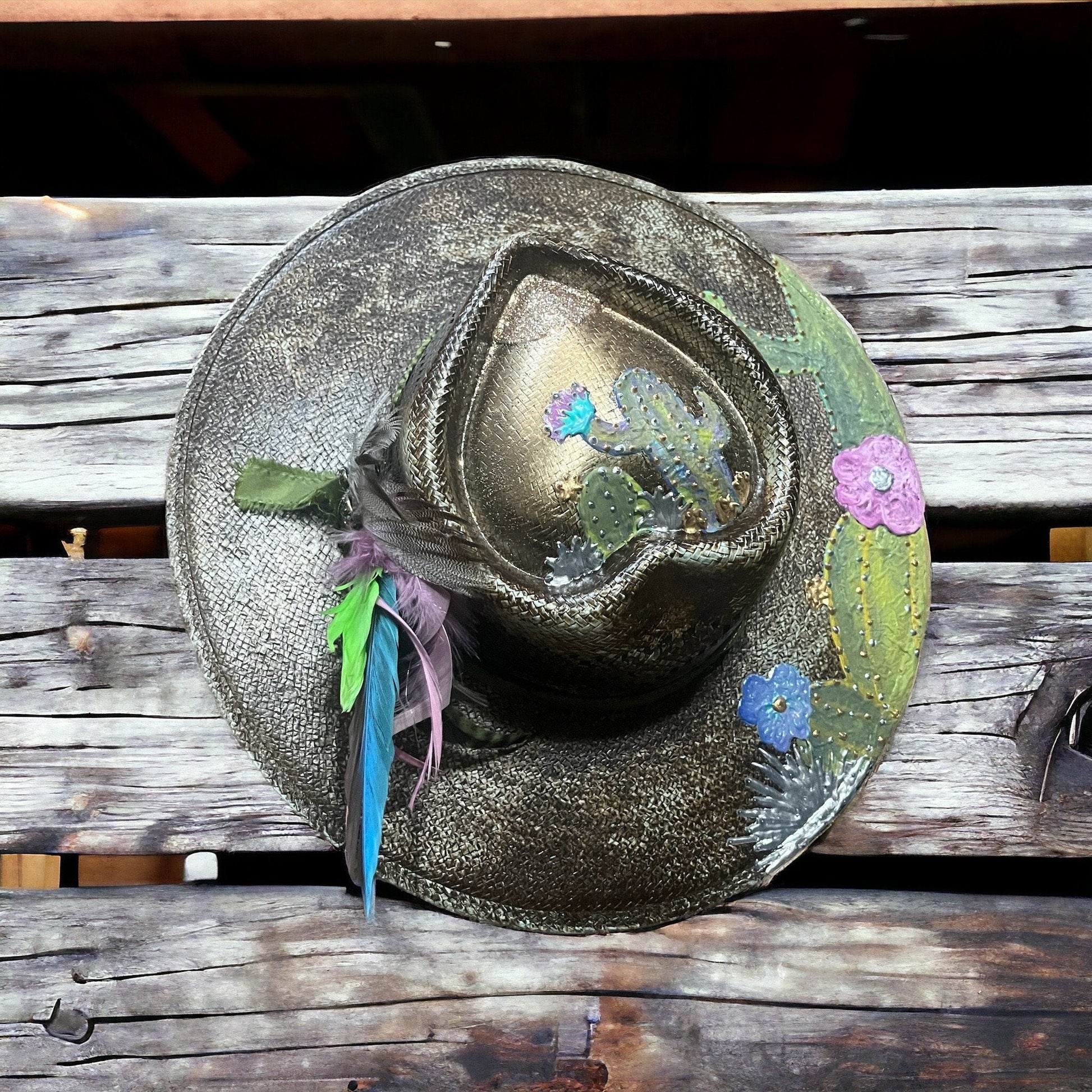 Cactus and Rust Hat Fascinator - Turquoise and Tinsel-Home of Mad Gringa Hat Bar