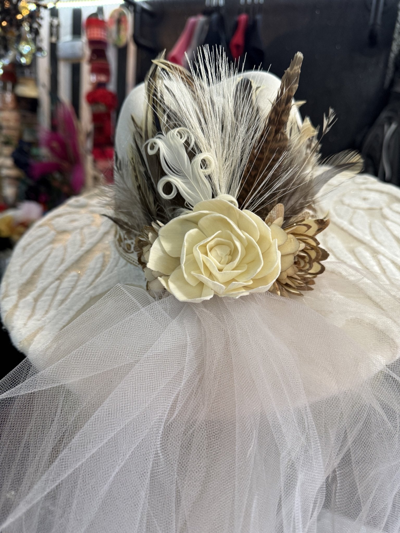 Country Wedding in Cream Veil amd Fascinator - Mad Gringa Hats & Boutique