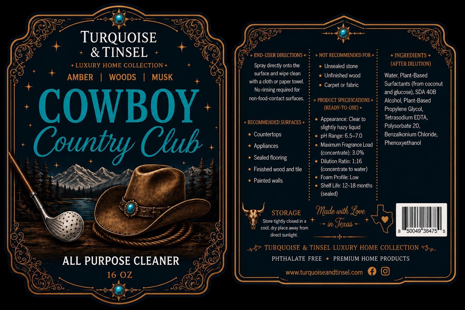 Cowboy Country Club Luxury Surface Cleaner - Turquoise and Tinsel-Home of Mad Gringa Hat Bar