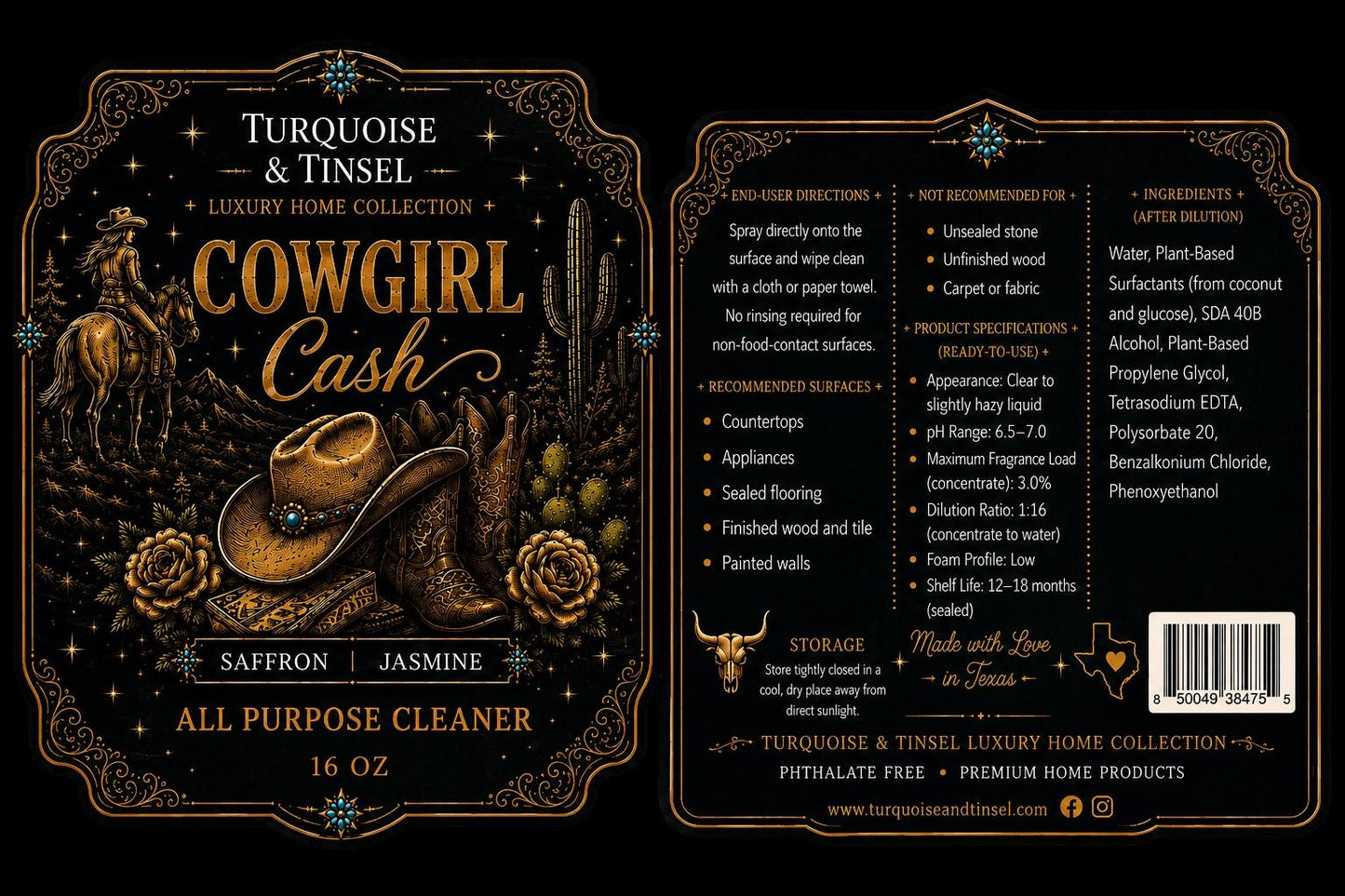 Cowgirl Cash Luxury Surface Cleaner - Turquoise and Tinsel-Home of Mad Gringa Hat Bar