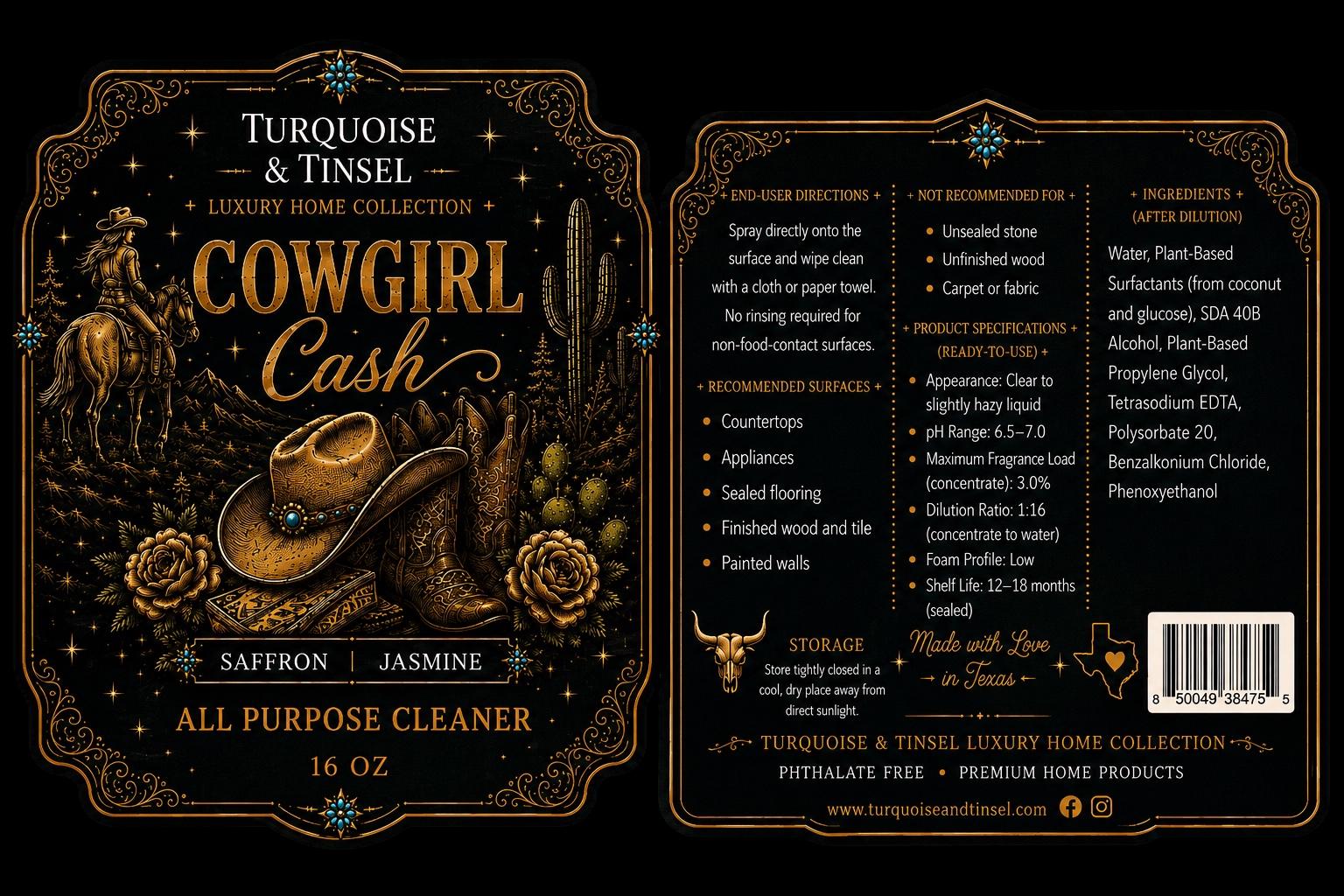 Cowgirl Cash Luxury Surface Cleaner - Turquoise and Tinsel-Home of Mad Gringa Hat Bar