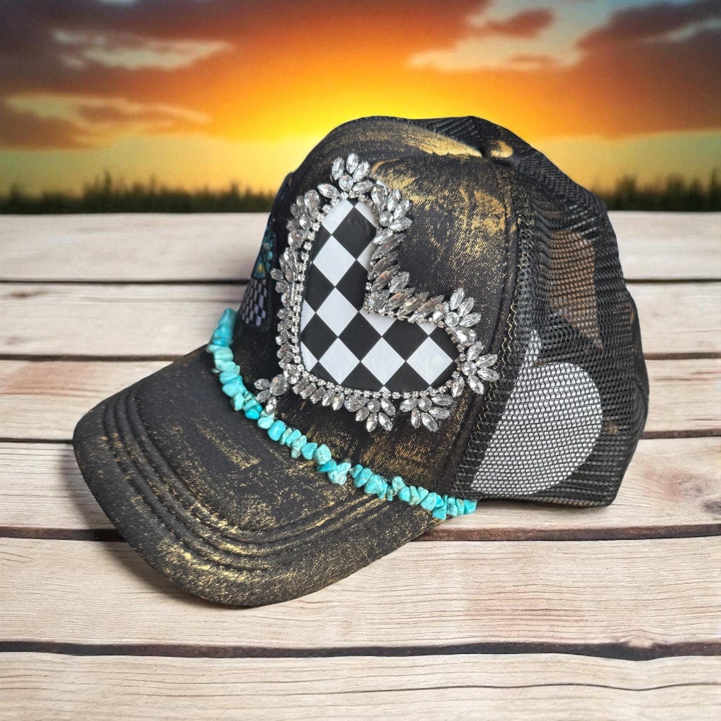 Cowgirl Dip Trucker Hat - Turquoise and Tinsel-Home of Mad Gringa Hat Bar