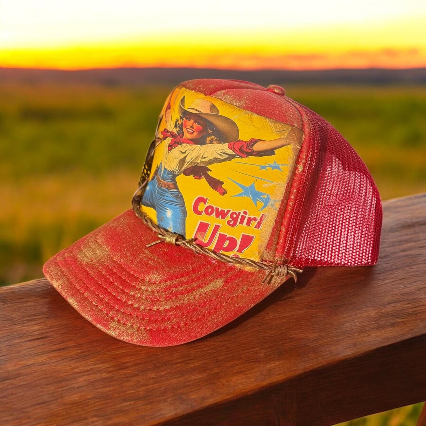 Cowgirl Up! Trucker Hat - Turquoise and Tinsel-Home of Mad Gringa Hat Bar