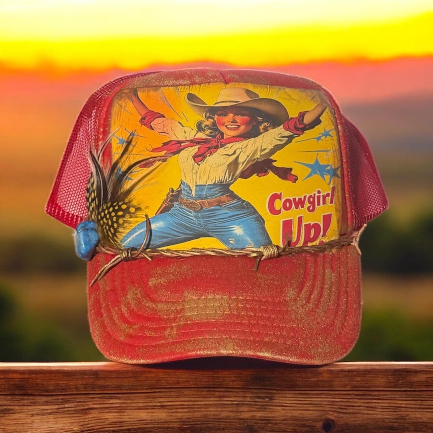Cowgirl Up! Trucker Hat - Turquoise and Tinsel-Home of Mad Gringa Hat Bar