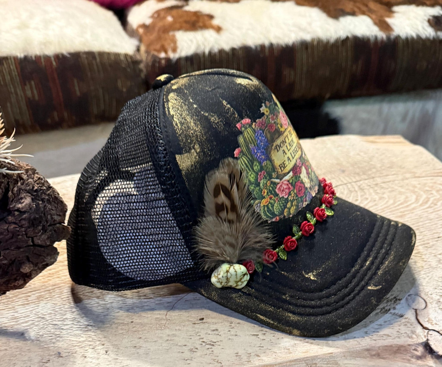 Don’t Be A Lady, Be A Legend Trucker Hat - Turquoise and Tinsel-Home of Mad Gringa Hat Bar