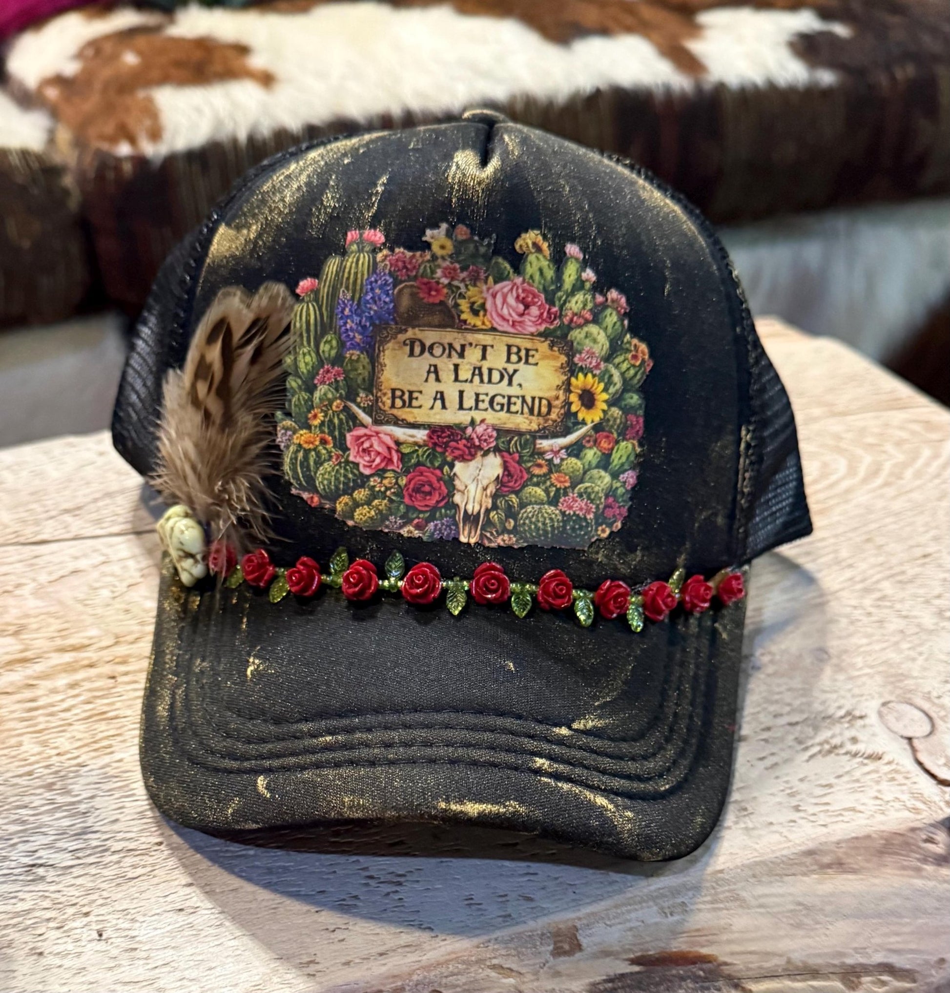 Don’t Be A Lady, Be A Legend Trucker Hat - Turquoise and Tinsel-Home of Mad Gringa Hat Bar