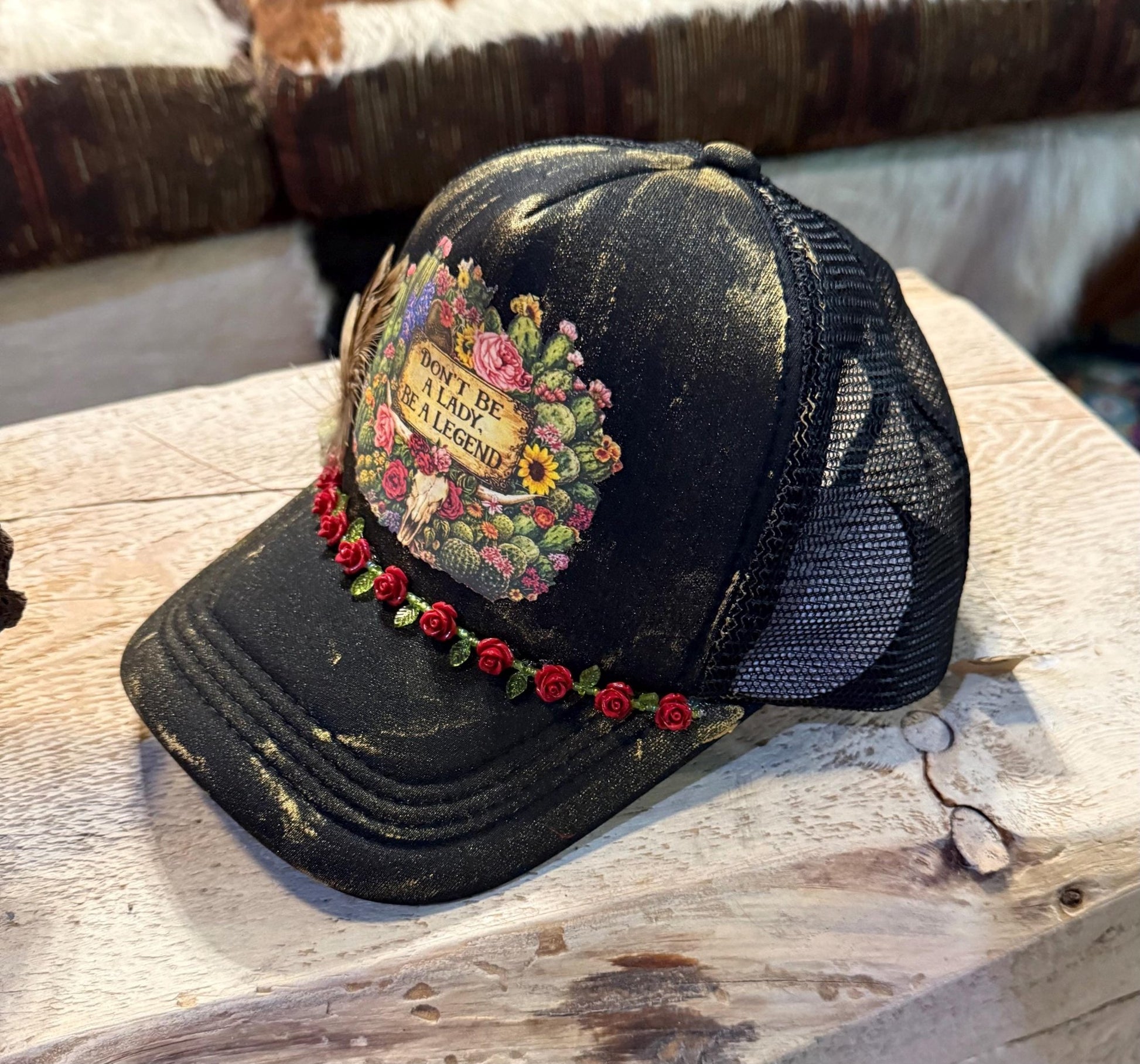 Don’t Be A Lady, Be A Legend Trucker Hat - Turquoise and Tinsel-Home of Mad Gringa Hat Bar