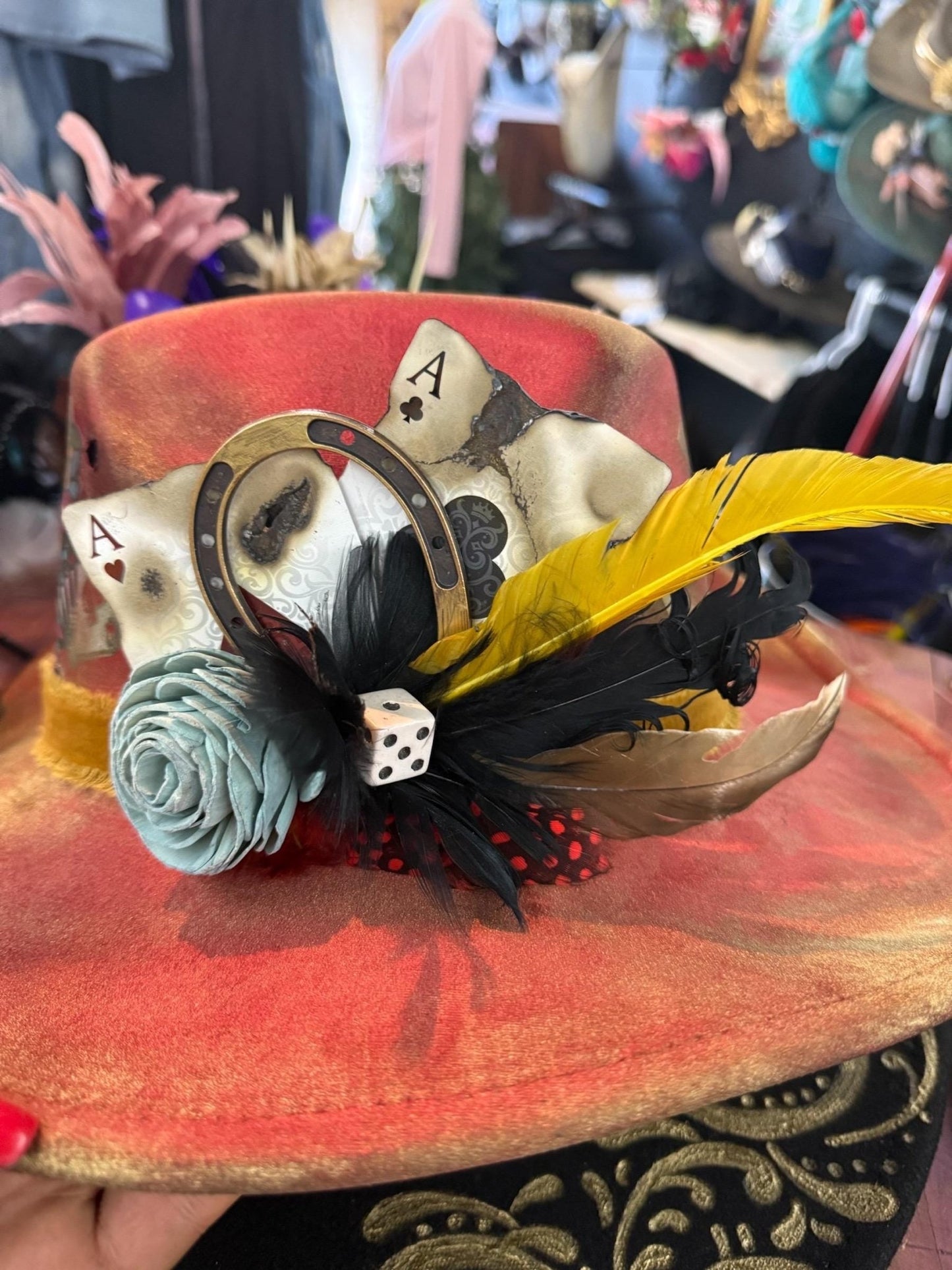 Feelin Lucky Hat Fascinator - Turquoise and Tinsel-Home of Mad Gringa Hat Bar
