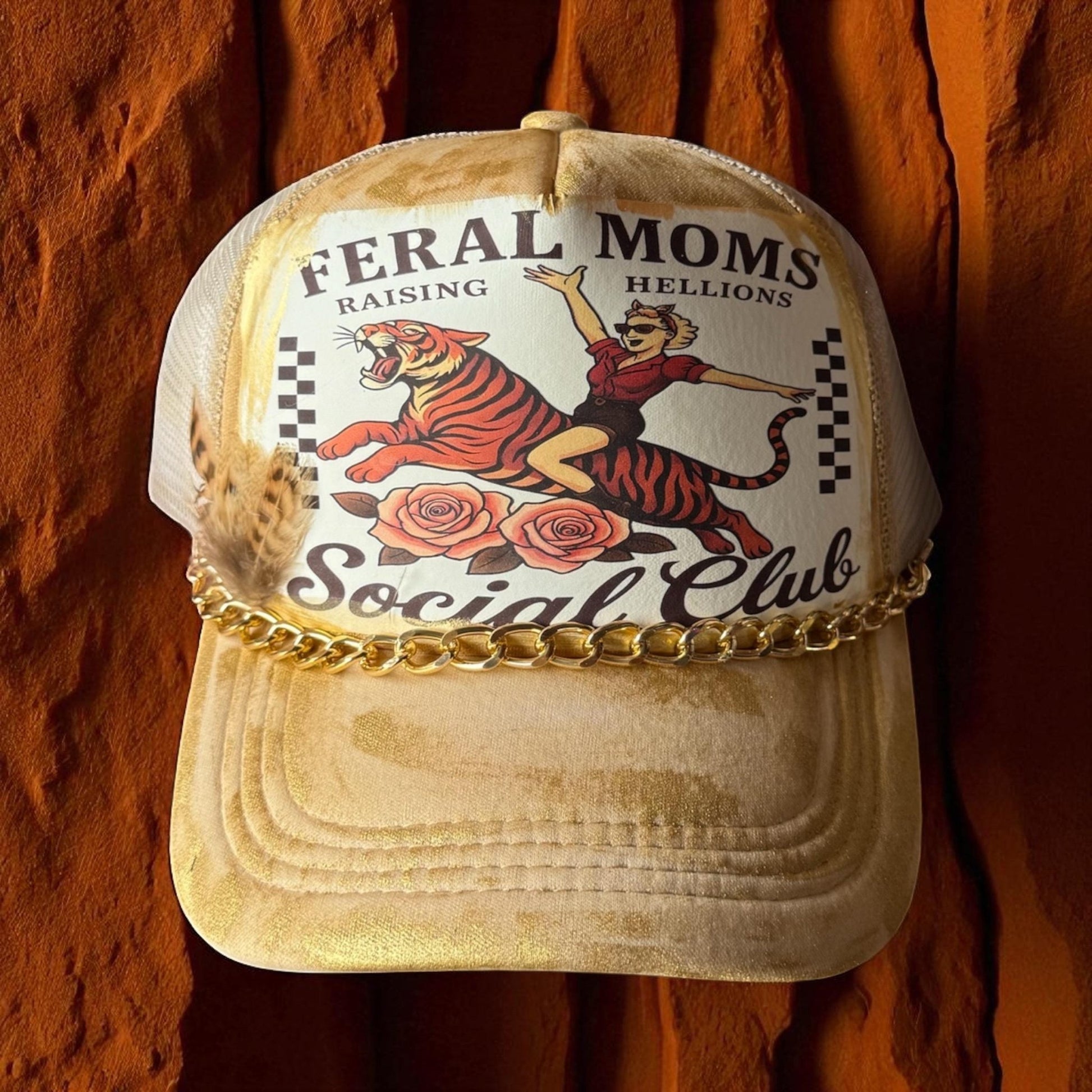 Feral Mom Social Club Trucker Hat - Turquoise and Tinsel-Home of Mad Gringa Hat Bar