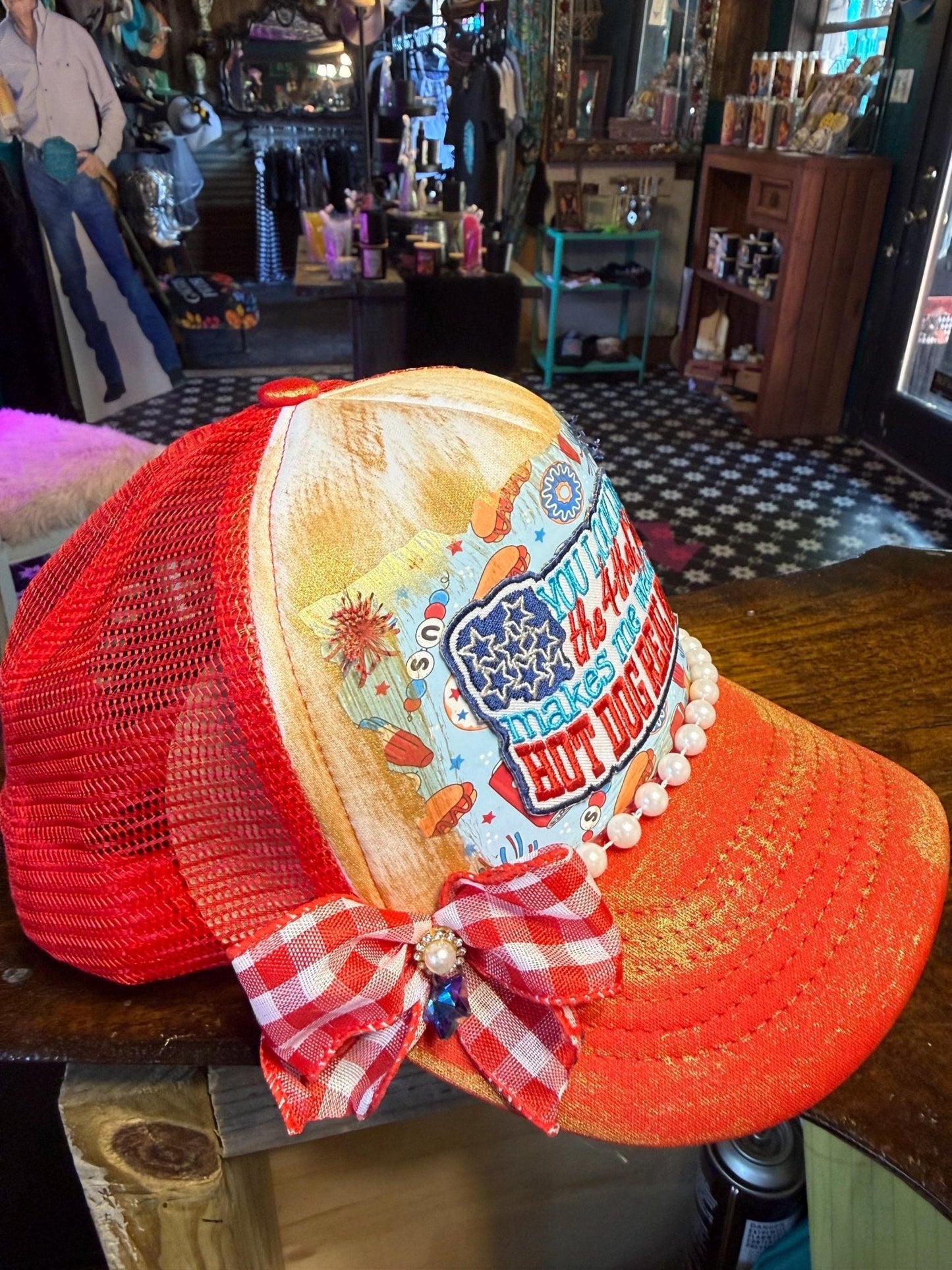 Fourth of July Trucker Hat - Turquoise and Tinsel-Home of Mad Gringa Hat Bar