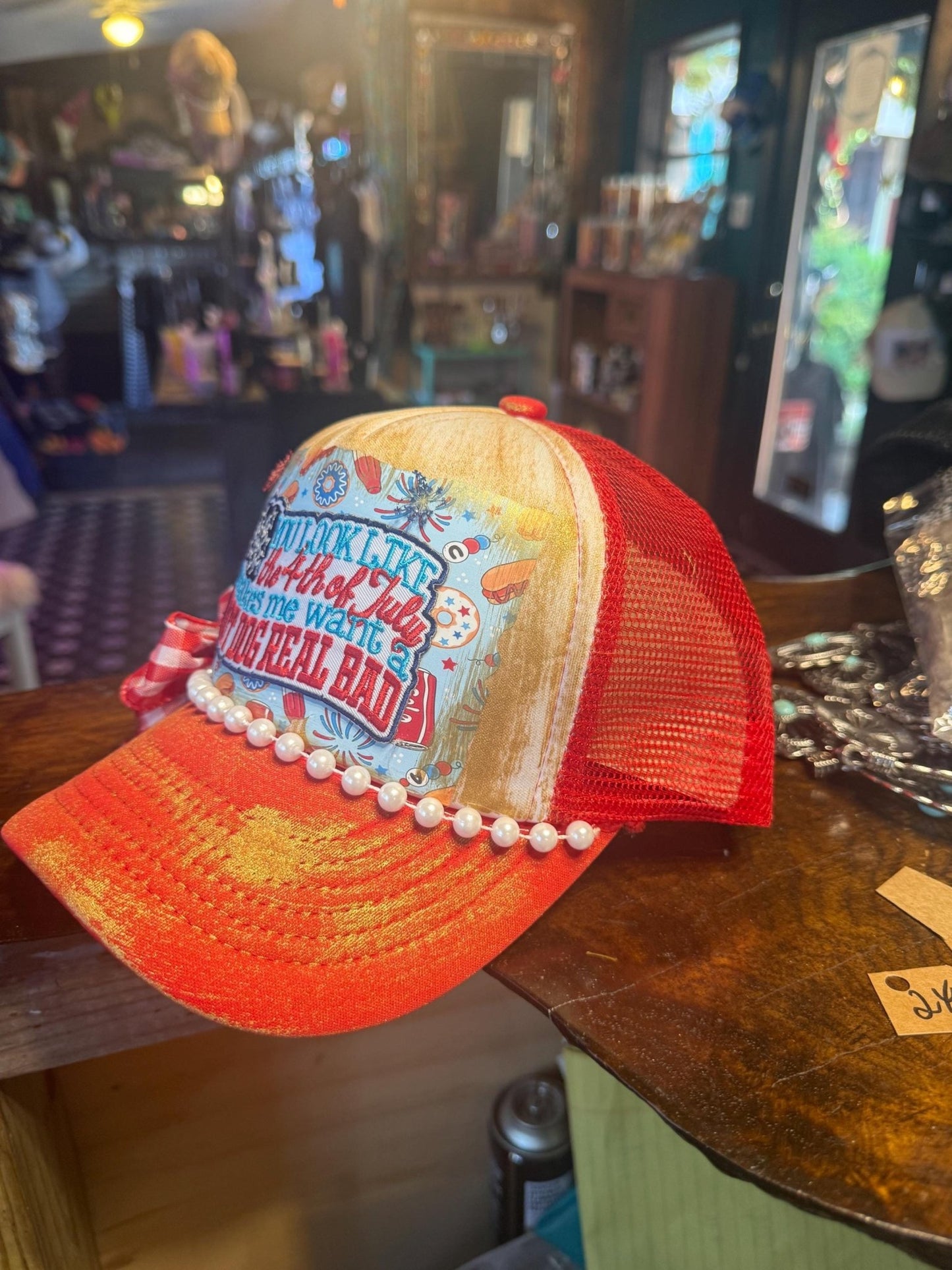 Fourth of July Trucker Hat - Turquoise and Tinsel-Home of Mad Gringa Hat Bar
