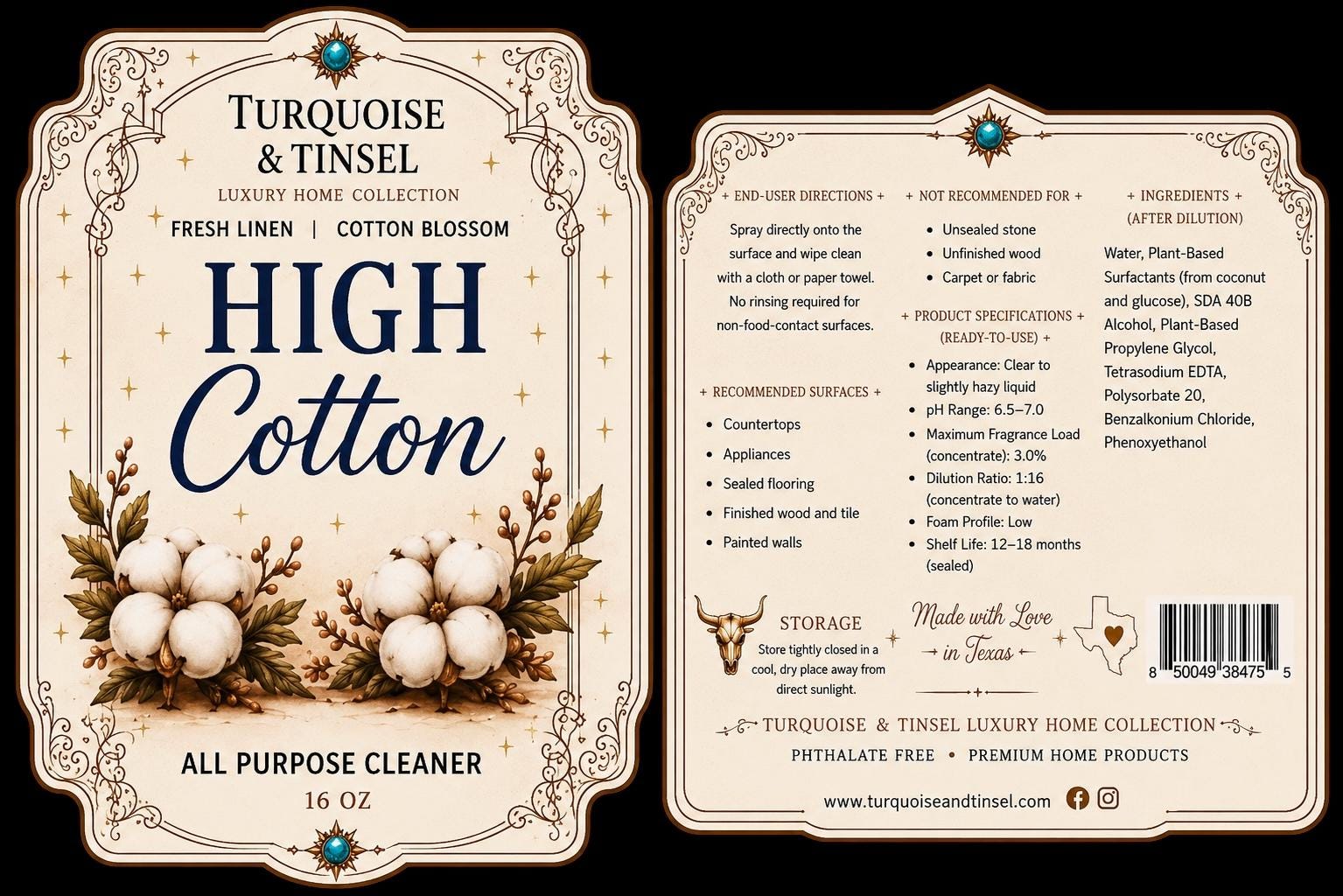 High Cotton Luxury Surface Cleaner - Turquoise and Tinsel-Home of Mad Gringa Hat Bar