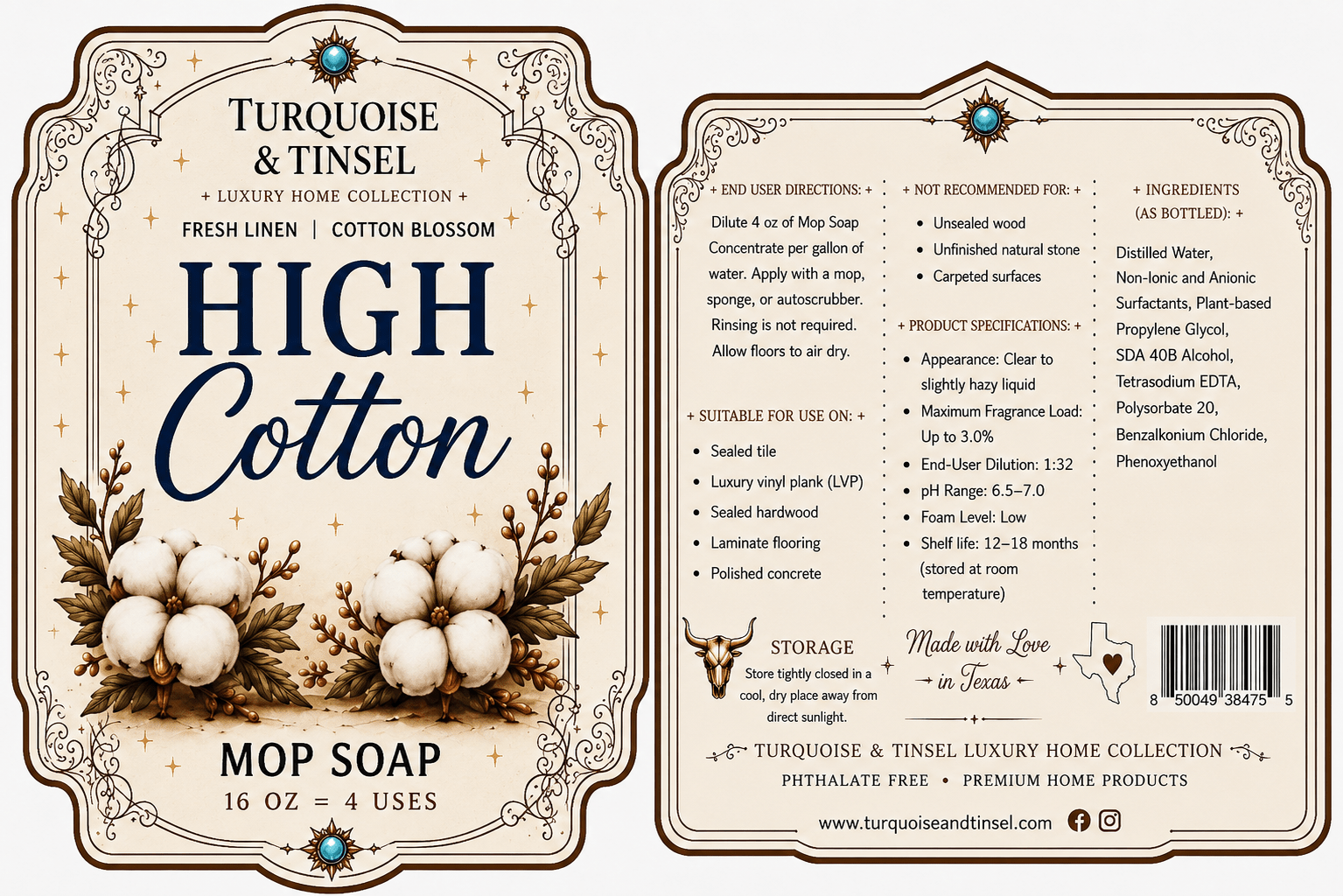 High Cotton Mop Soap - Turquoise and Tinsel-Home of Mad Gringa Hat Bar