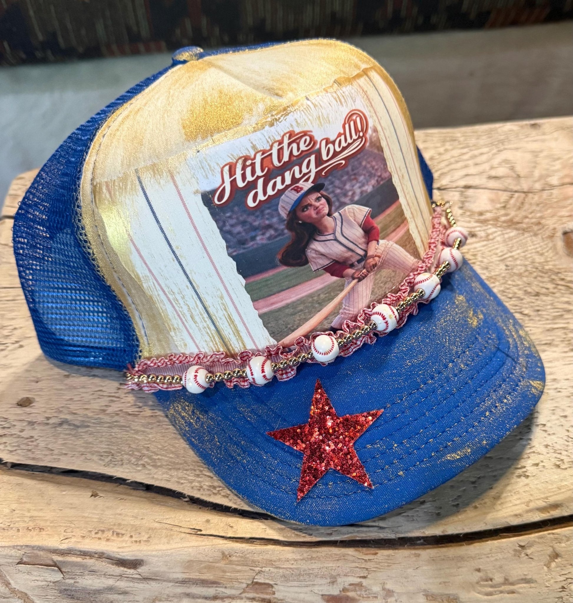 Hit The Dang Ball Mom Trucker Hat - Turquoise and Tinsel-Home of Mad Gringa Hat Bar