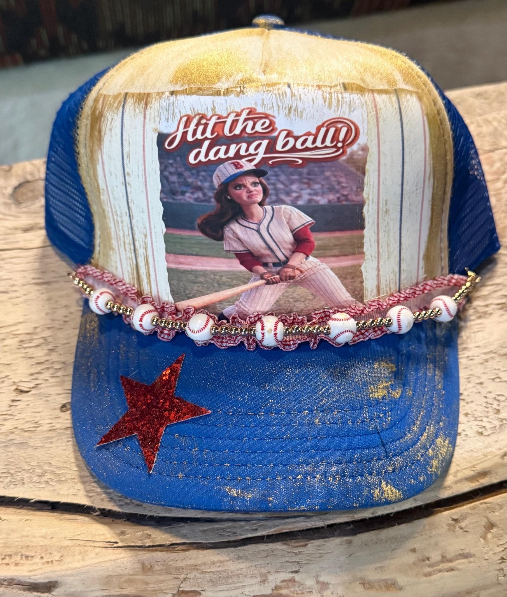 Hit The Dang Ball Mom Trucker Hat - Turquoise and Tinsel-Home of Mad Gringa Hat Bar