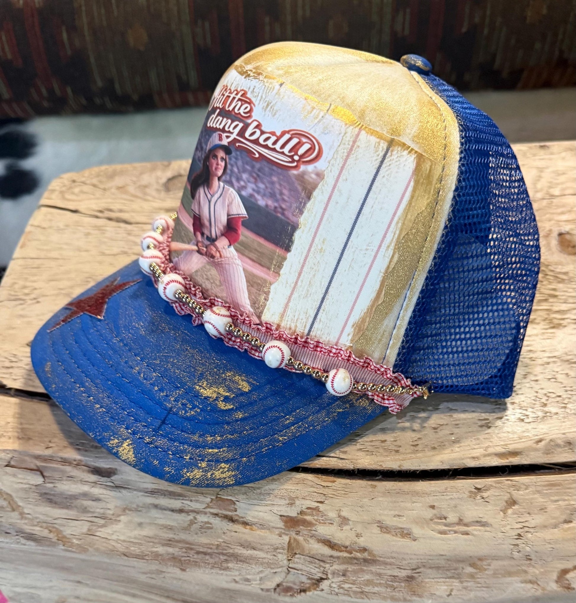 Hit The Dang Ball Mom Trucker Hat - Turquoise and Tinsel-Home of Mad Gringa Hat Bar