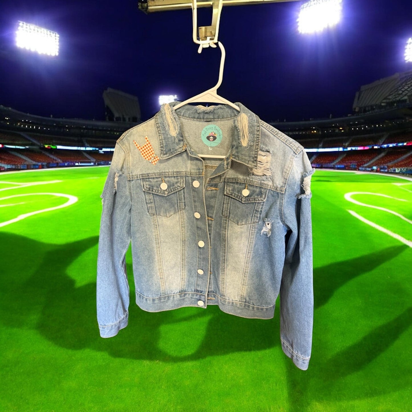 Hook Em Horns Jean Jacket - Turquoise and Tinsel-Home of Mad Gringa Hat Bar