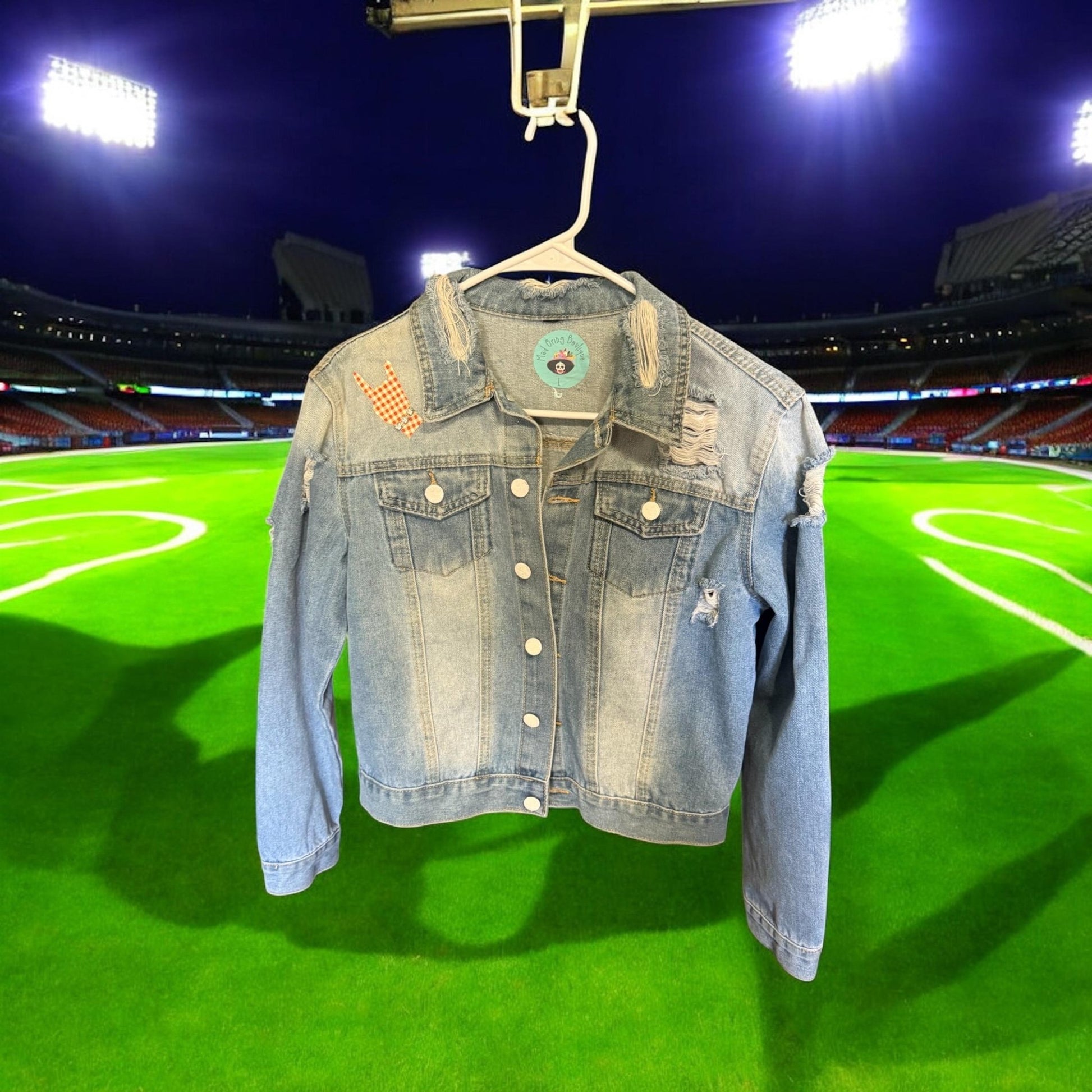 Hook Em Horns Jean Jacket - Turquoise and Tinsel-Home of Mad Gringa Hat Bar