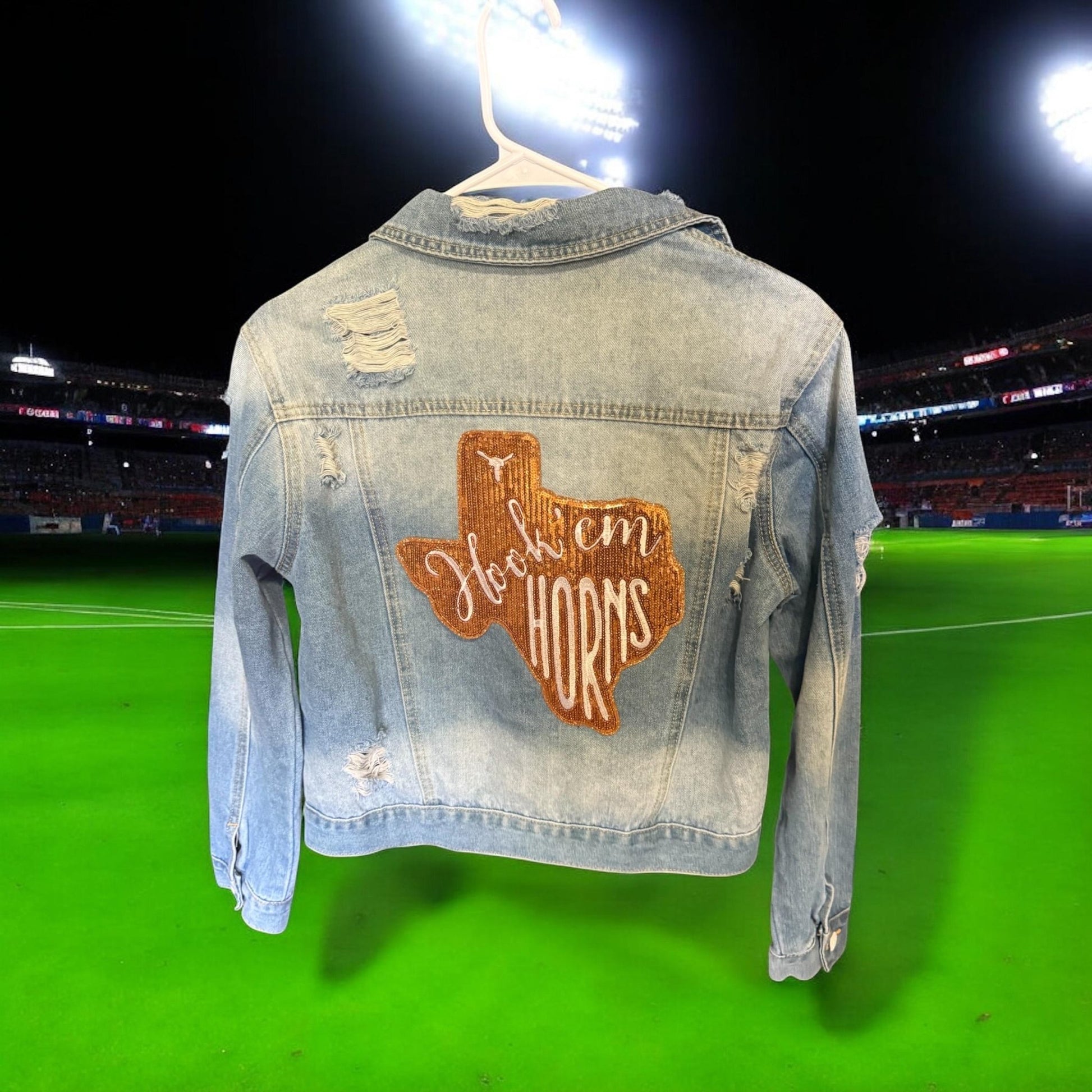 Hook Em Horns Jean Jacket - Turquoise and Tinsel-Home of Mad Gringa Hat Bar