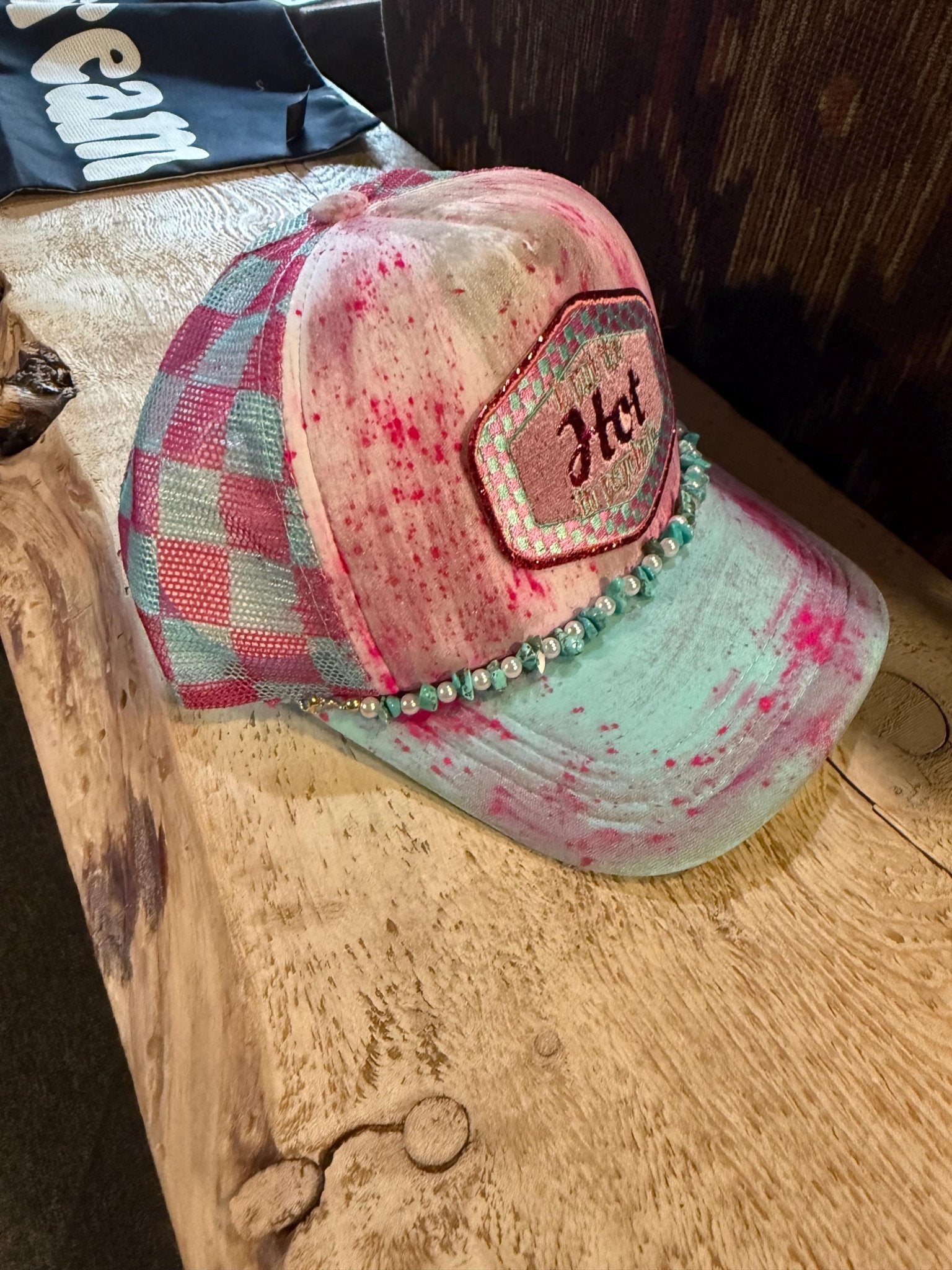 Hot in Psychotic Trucker Hat - Turquoise and Tinsel-Home of Mad Gringa Hat Bar