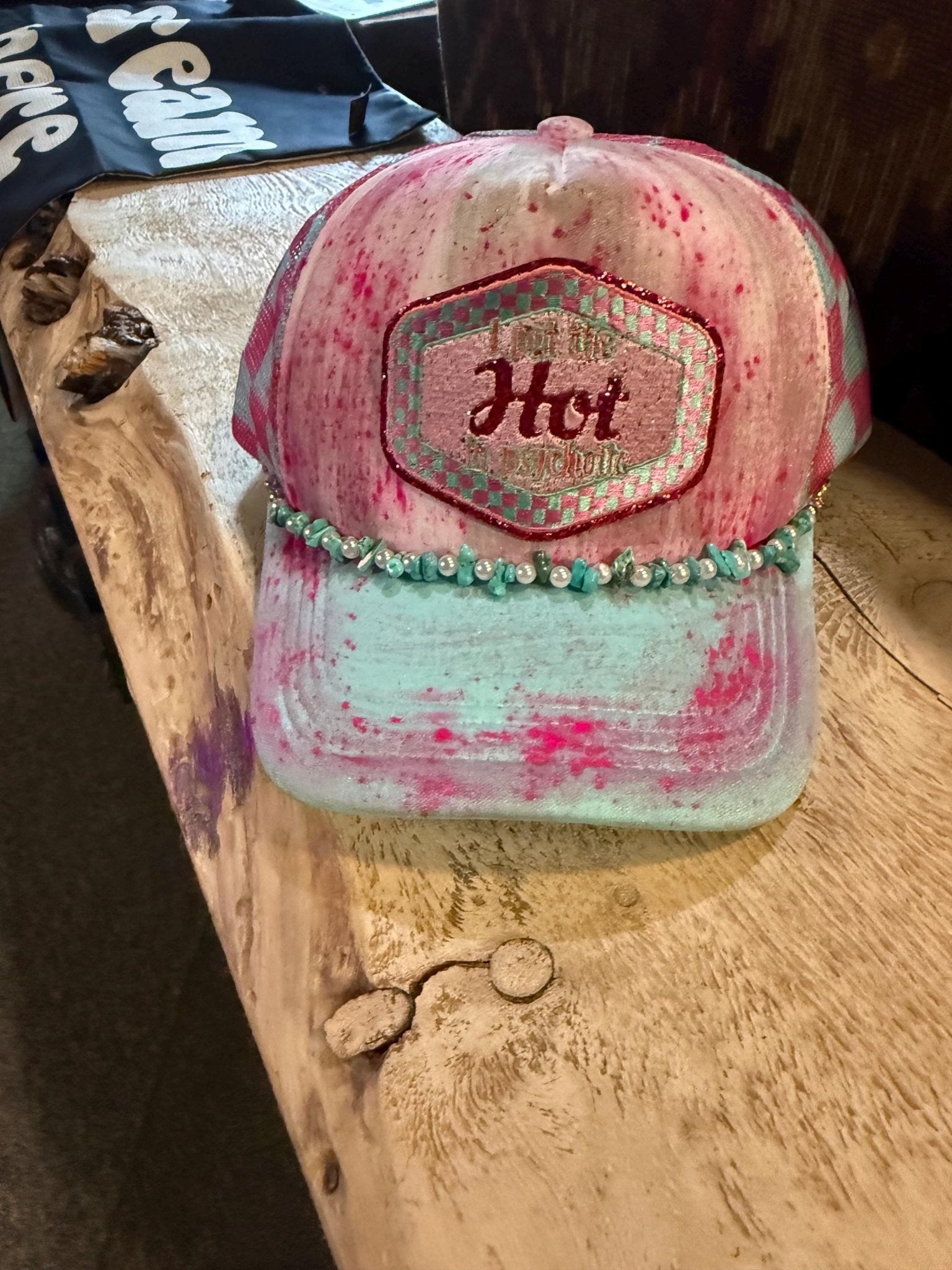 Hot in Psychotic Trucker Hat - Turquoise and Tinsel-Home of Mad Gringa Hat Bar