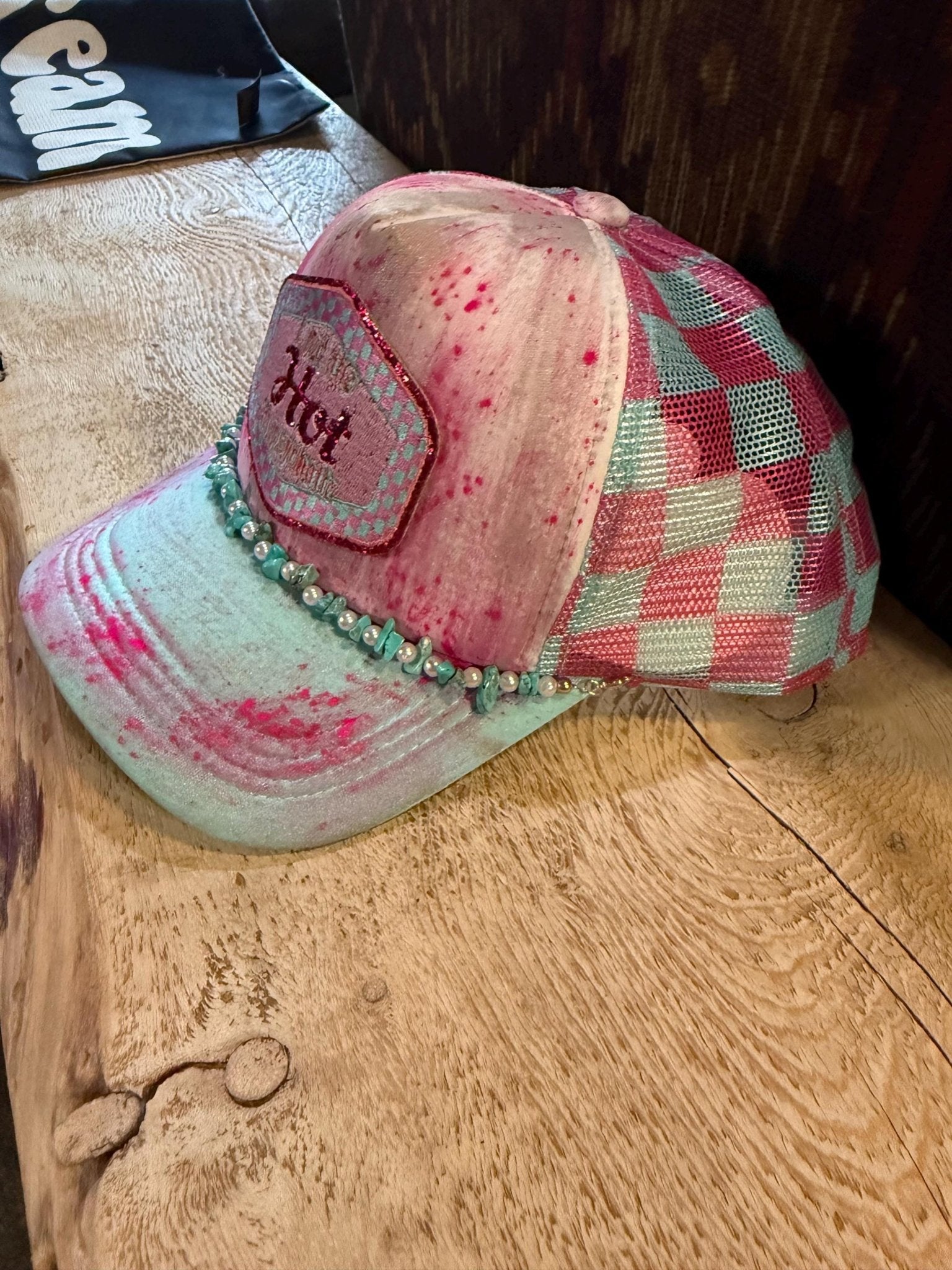 Hot in Psychotic Trucker Hat - Turquoise and Tinsel-Home of Mad Gringa Hat Bar