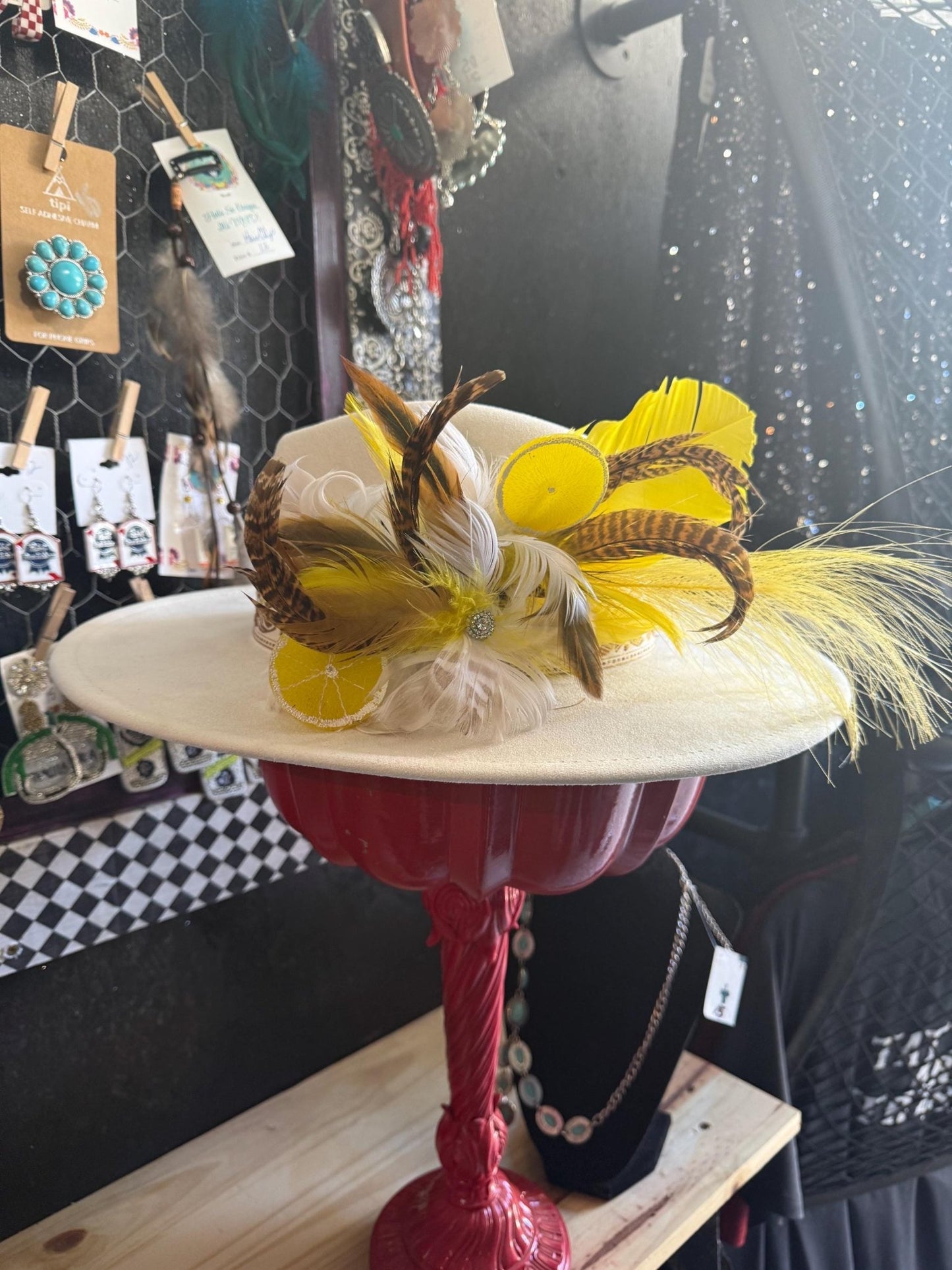 Lemon Tea Time Hat Fascinator - Turquoise and Tinsel-Home of Mad Gringa Hat Bar