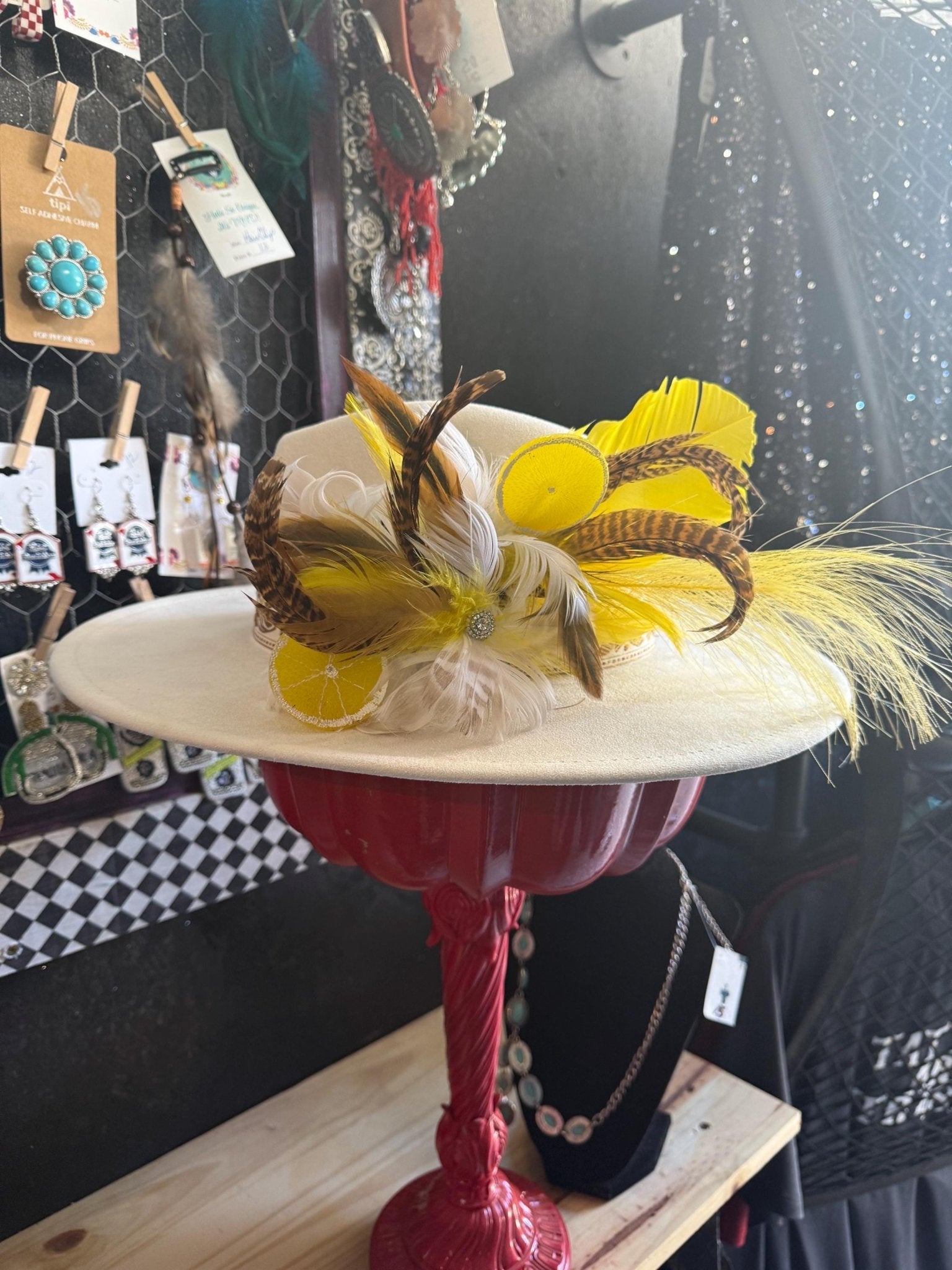 Lemon Tea Time Hat Fascinator - Turquoise and Tinsel-Home of Mad Gringa Hat Bar