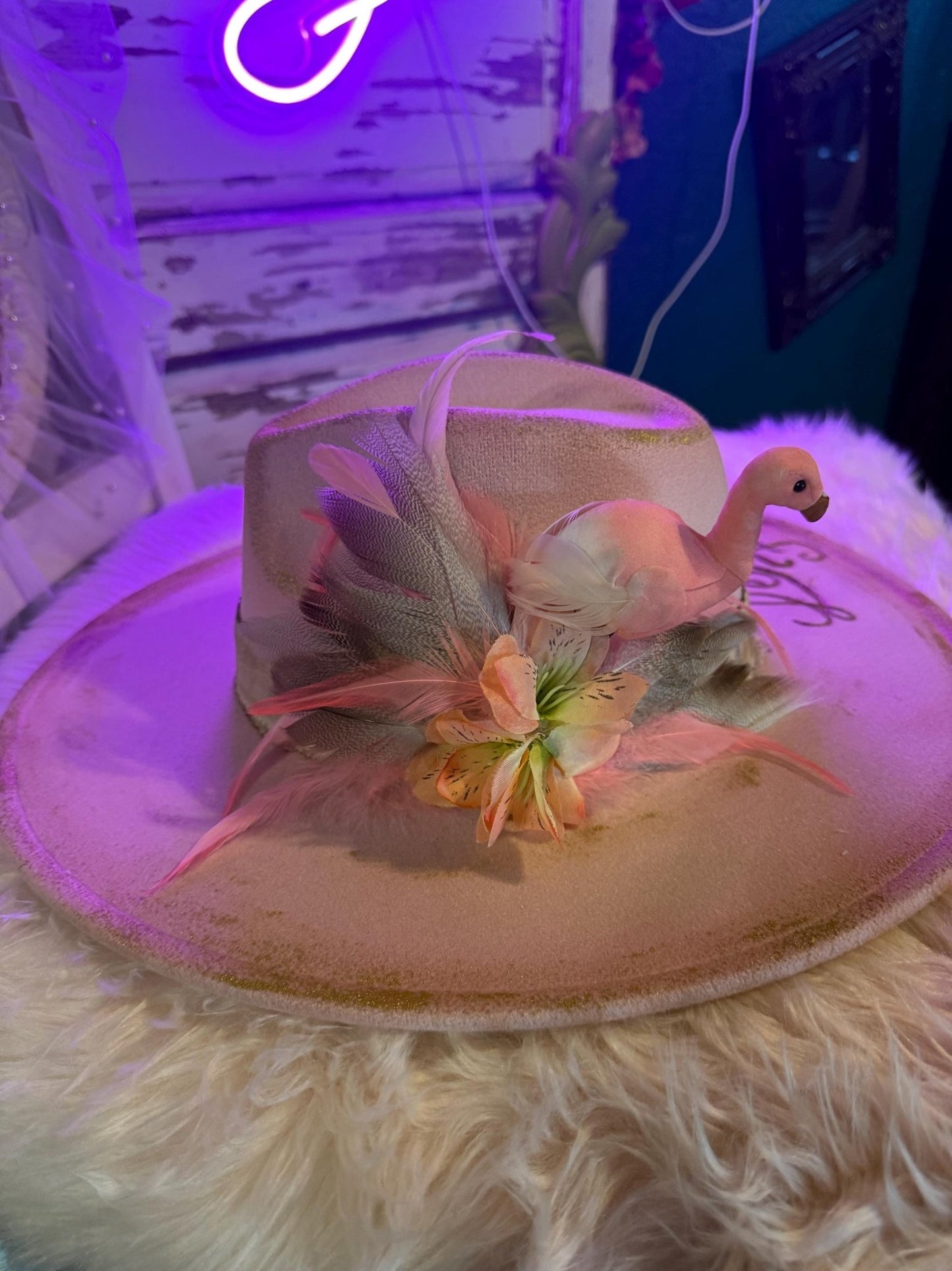 Let’s Flamingle Hat - Turquoise and Tinsel-Home of Mad Gringa Hat Bar