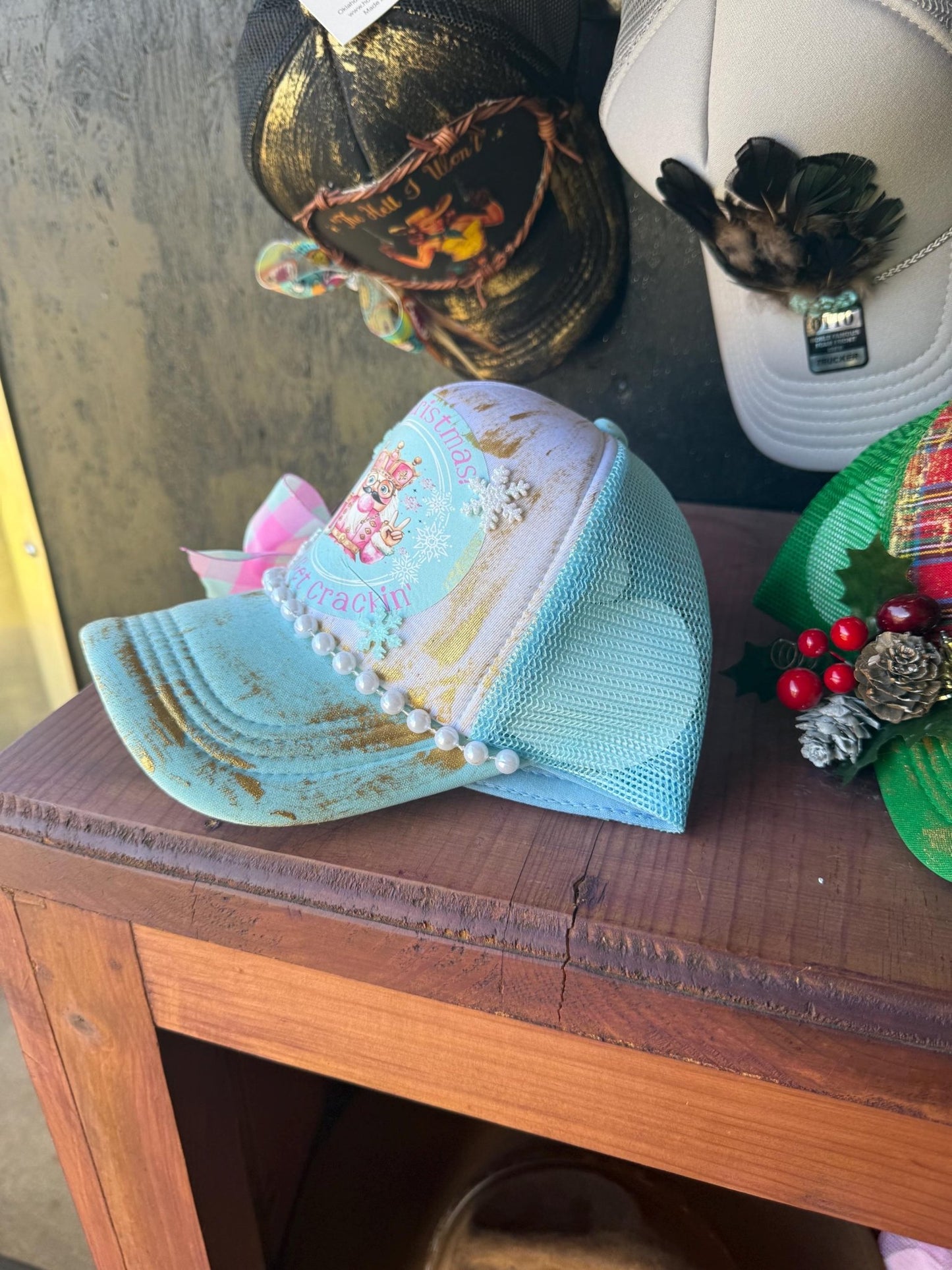 Let’s Get Crackin’ Trucker Hat - Turquoise and Tinsel-Home of Mad Gringa Hat Bar